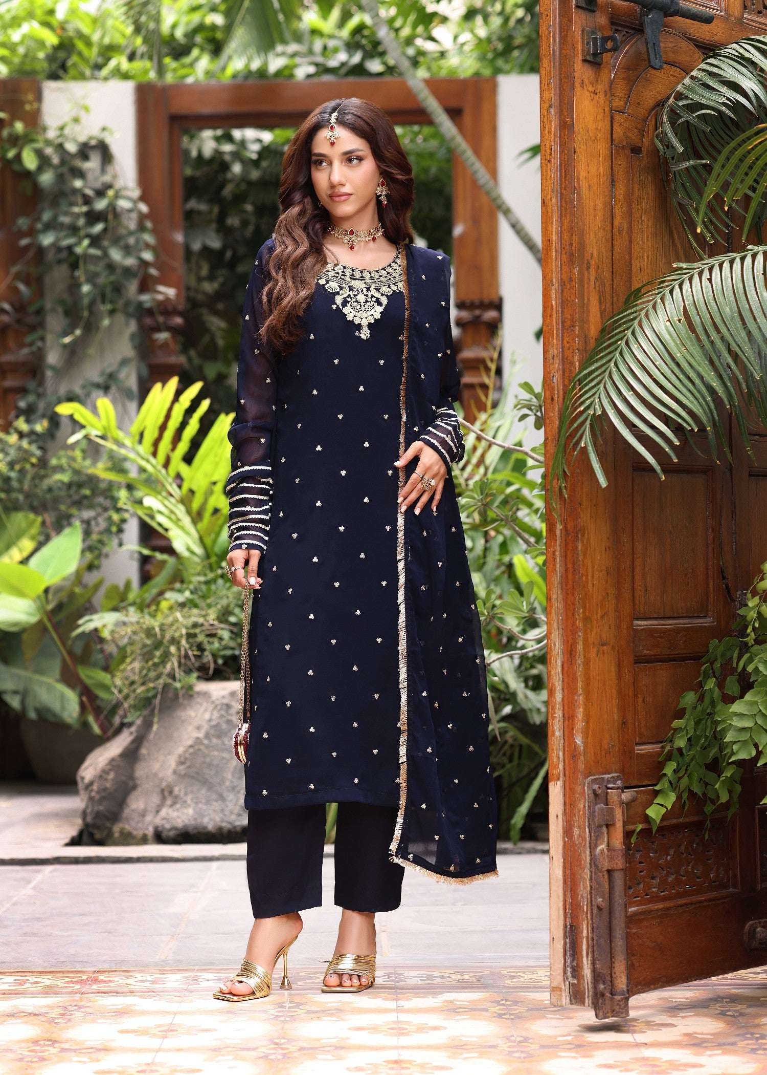 pk chiffon Kurta Set in Navy blue