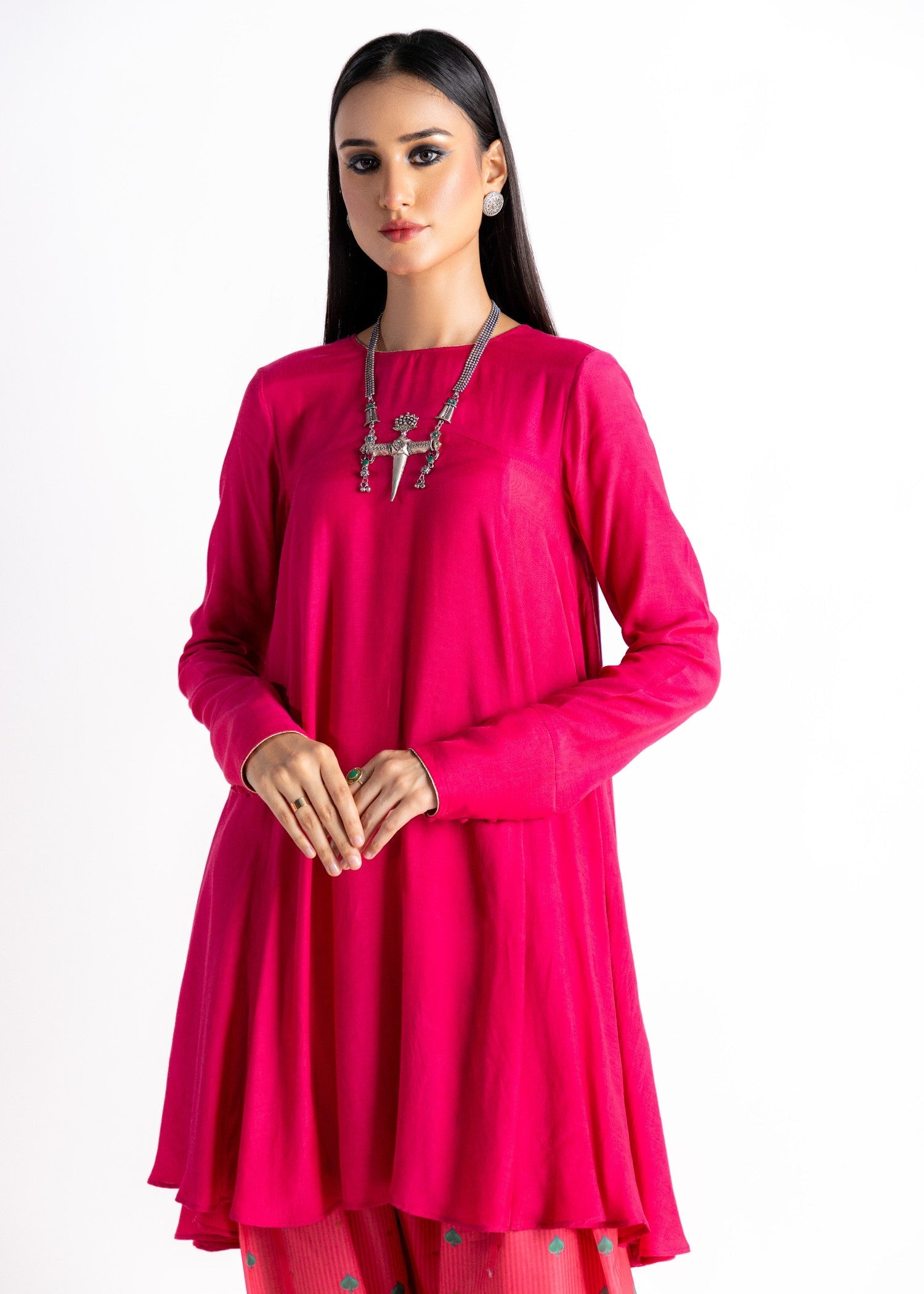 cotton silk Short Frock in Hot pink