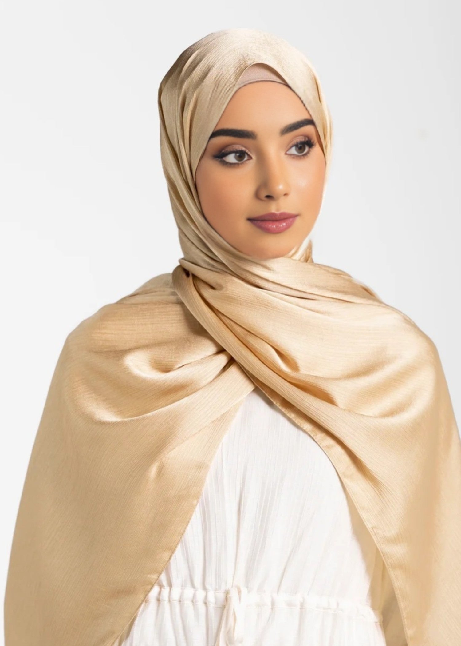 satin silk Hijab in Gold