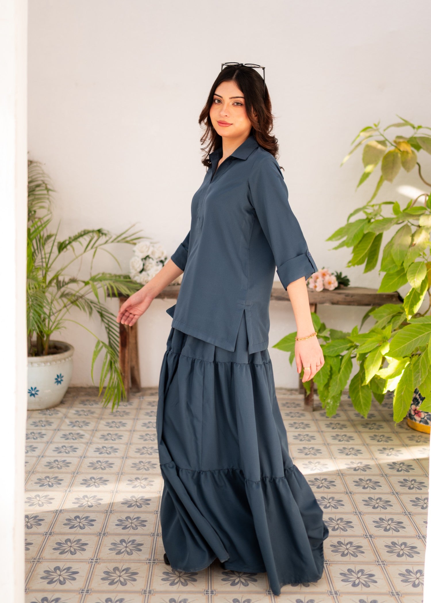 poly grip Skirt in Steel blue
