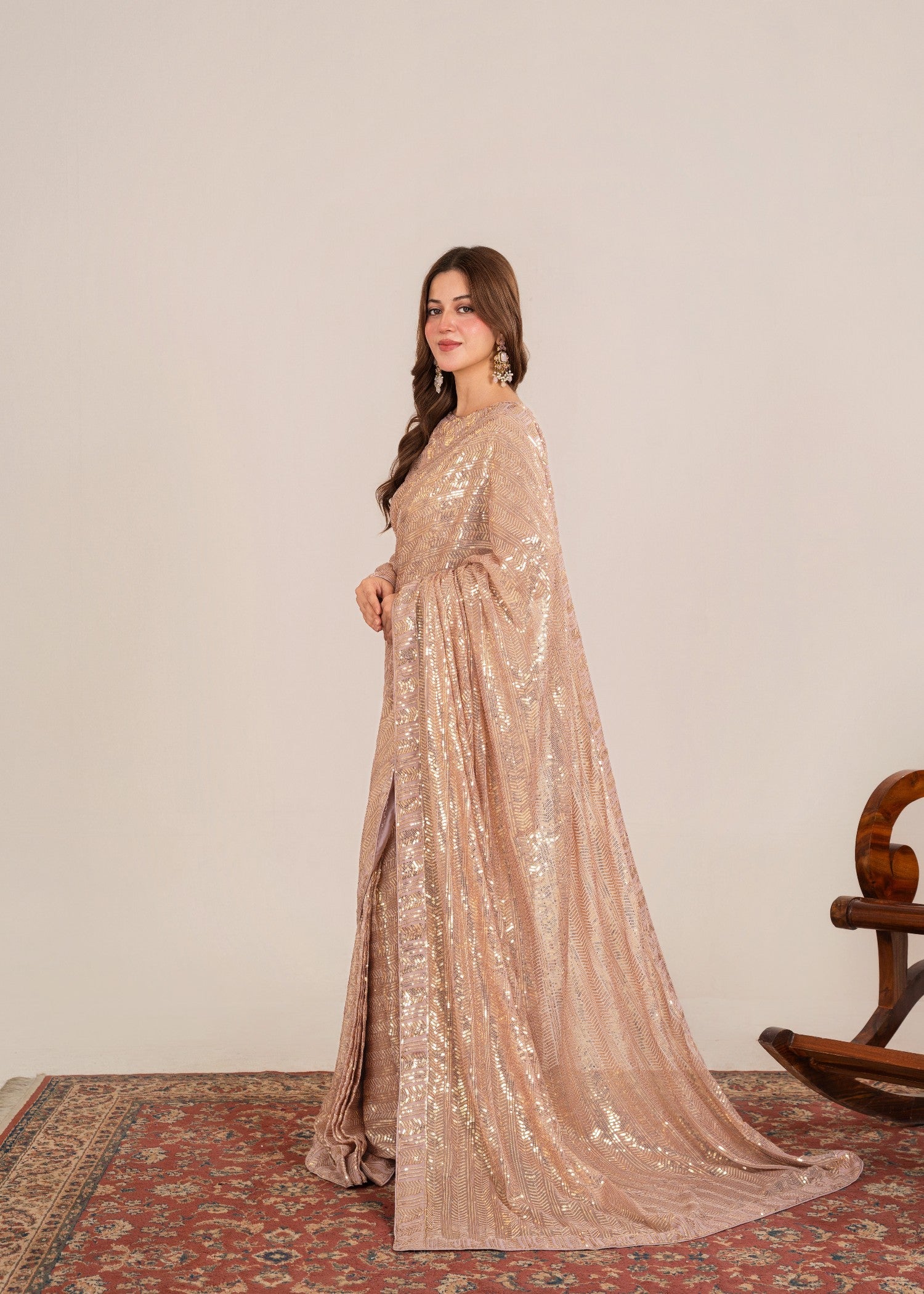 crinkle chiffon Saree in Rose pink