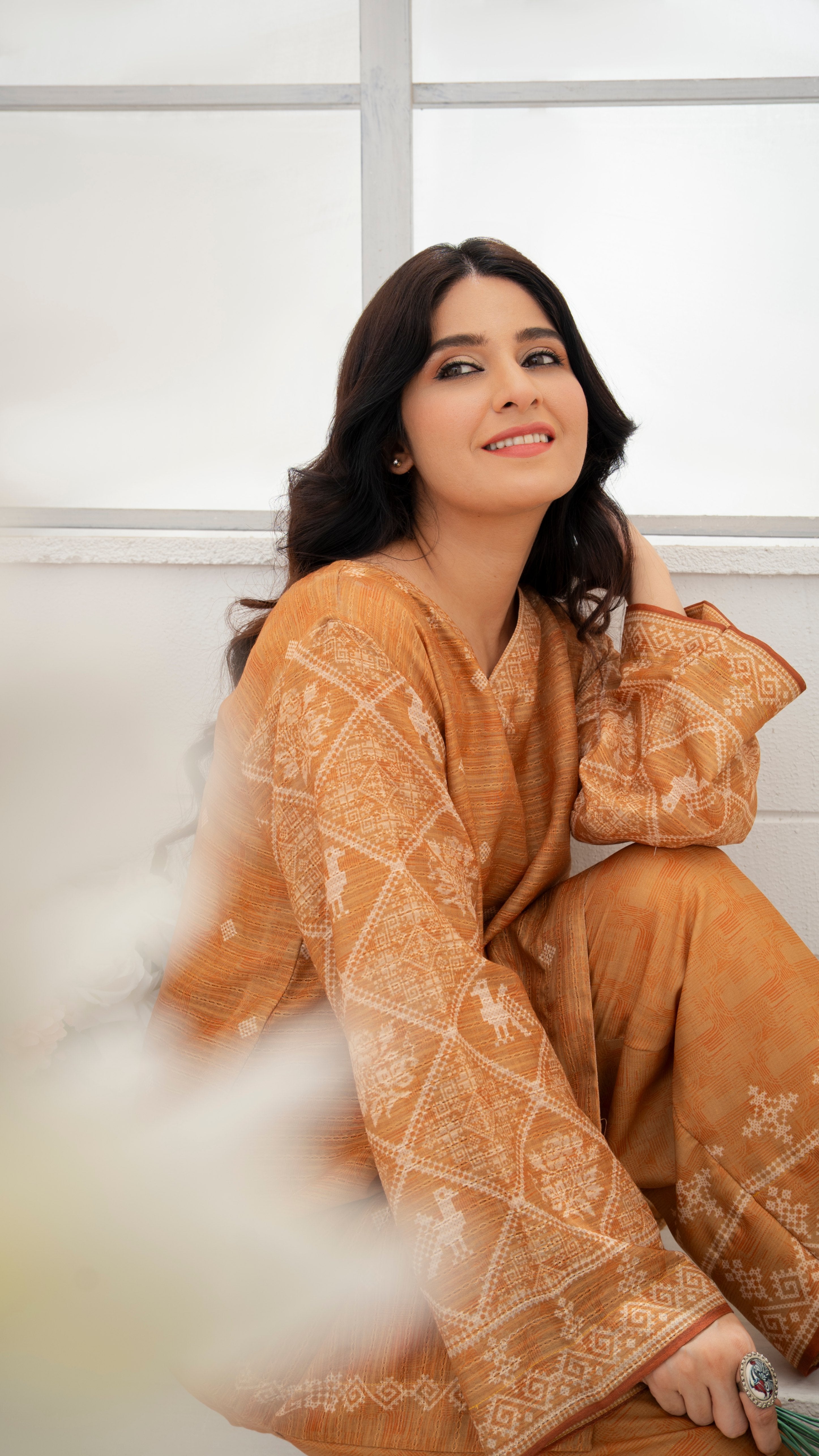 leno kara Kurta Set in Mustard