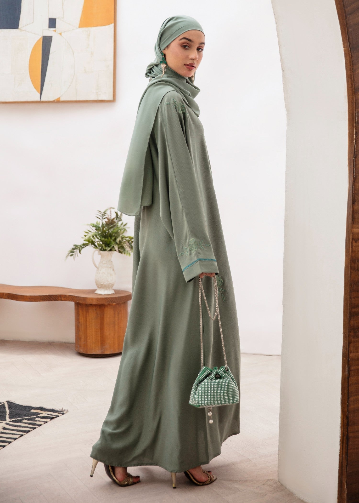 nidha Abaya in Pistachio green
