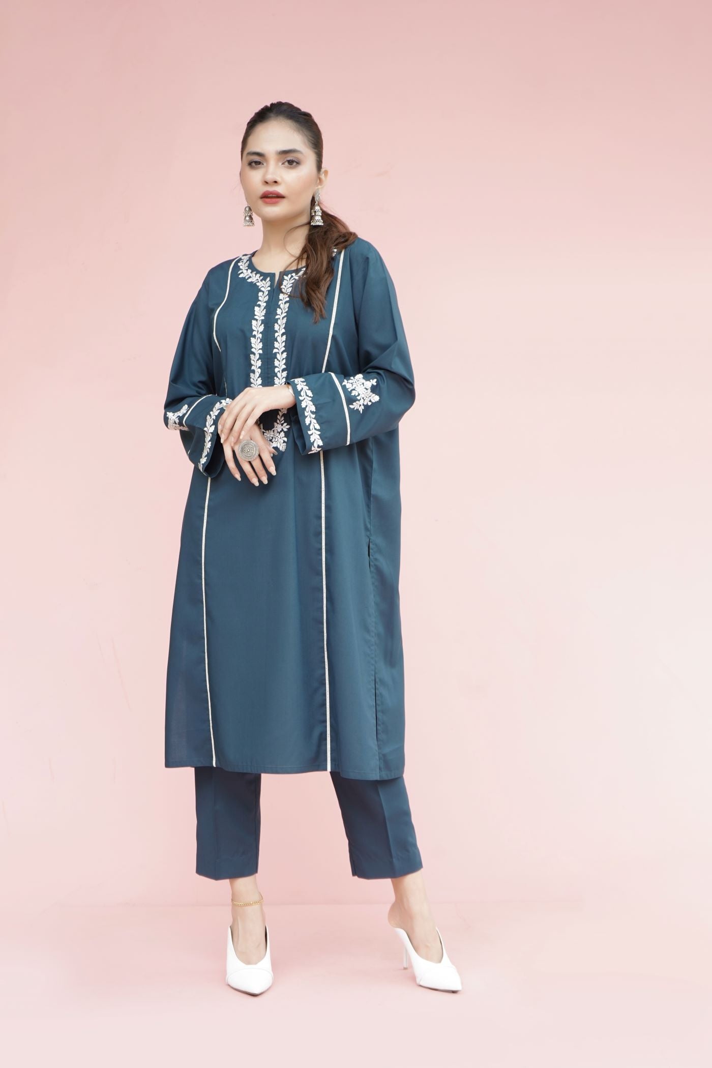 poly viscose Kurta Set in Blue