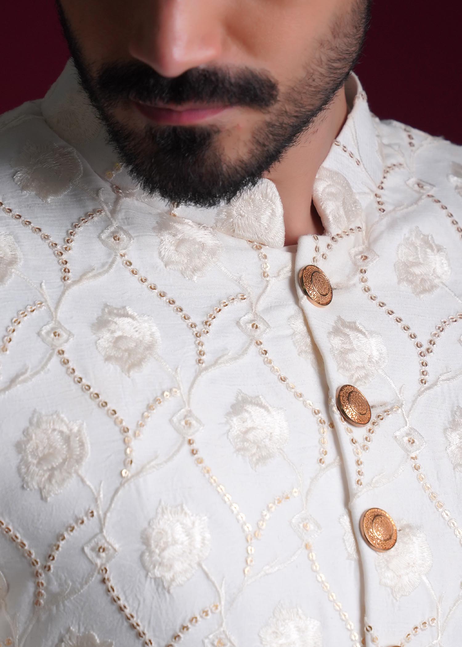 viscose raw silk Sherwani in Off-white