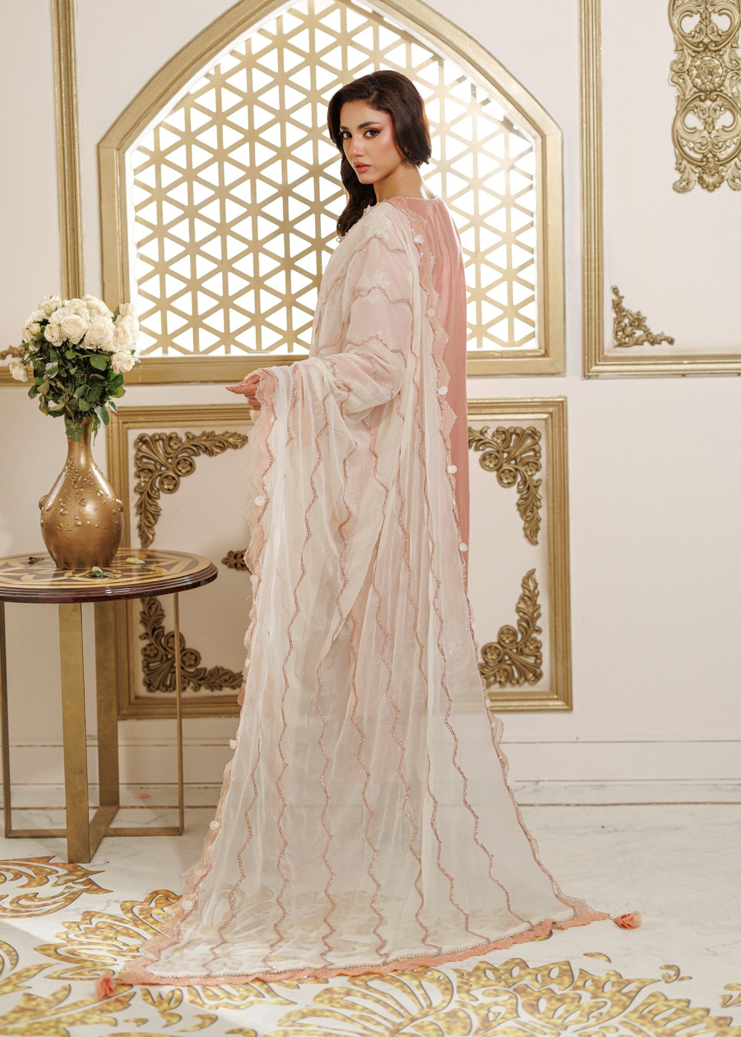 raw silk Unstitched in Peach pink