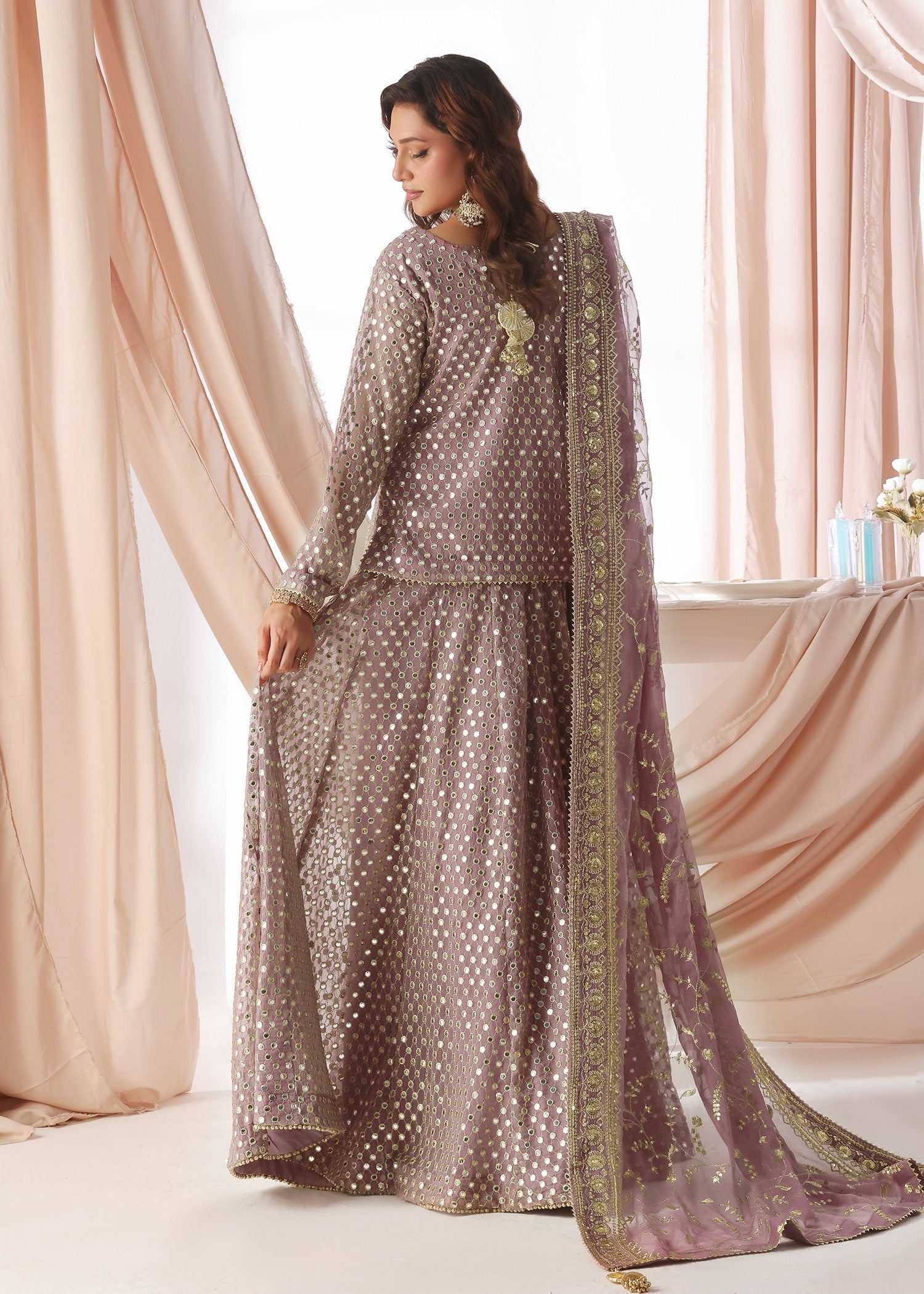 chiffon Lehenga in Mauve