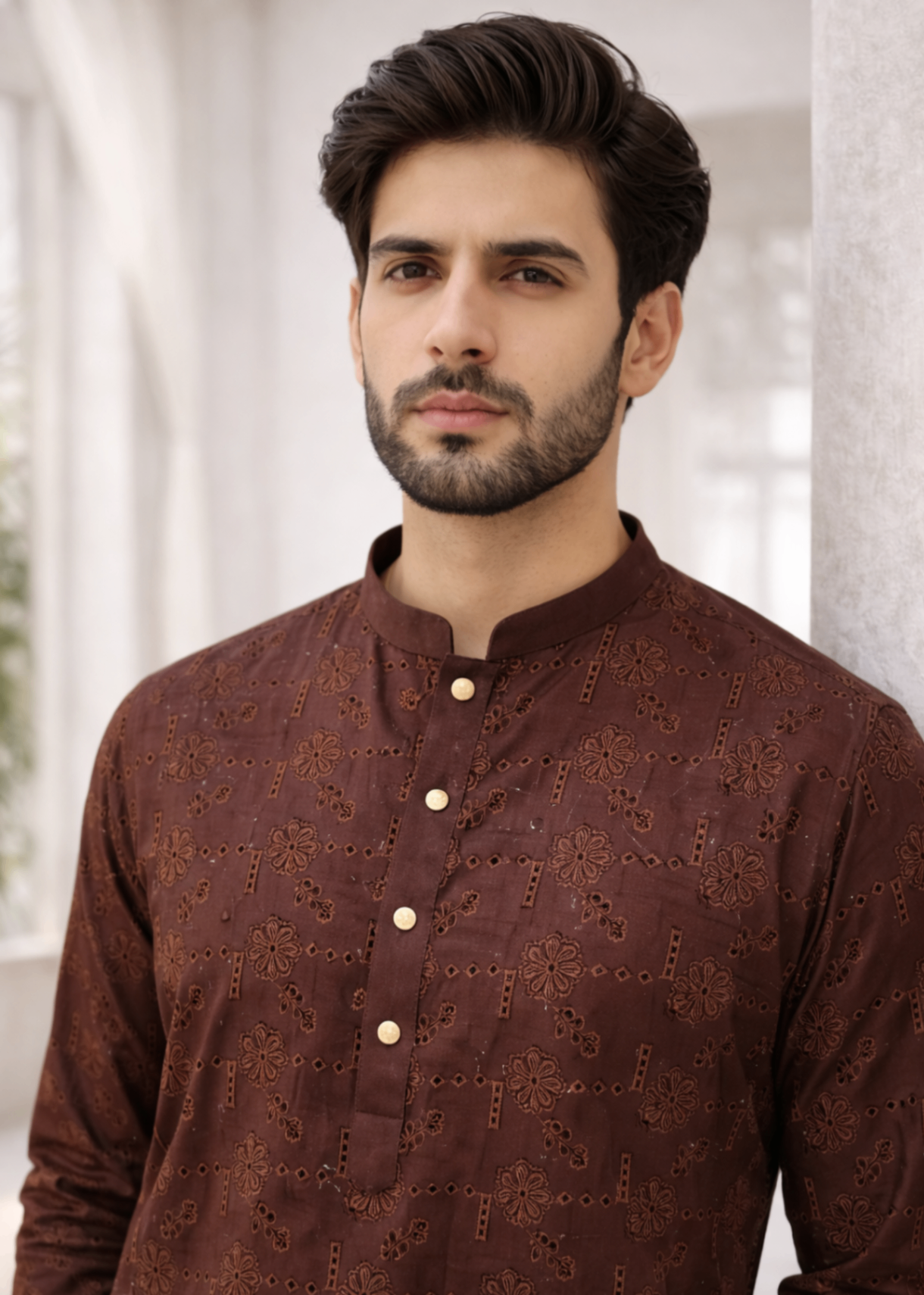 chikankari cotton Kurta Set in Coffee brown