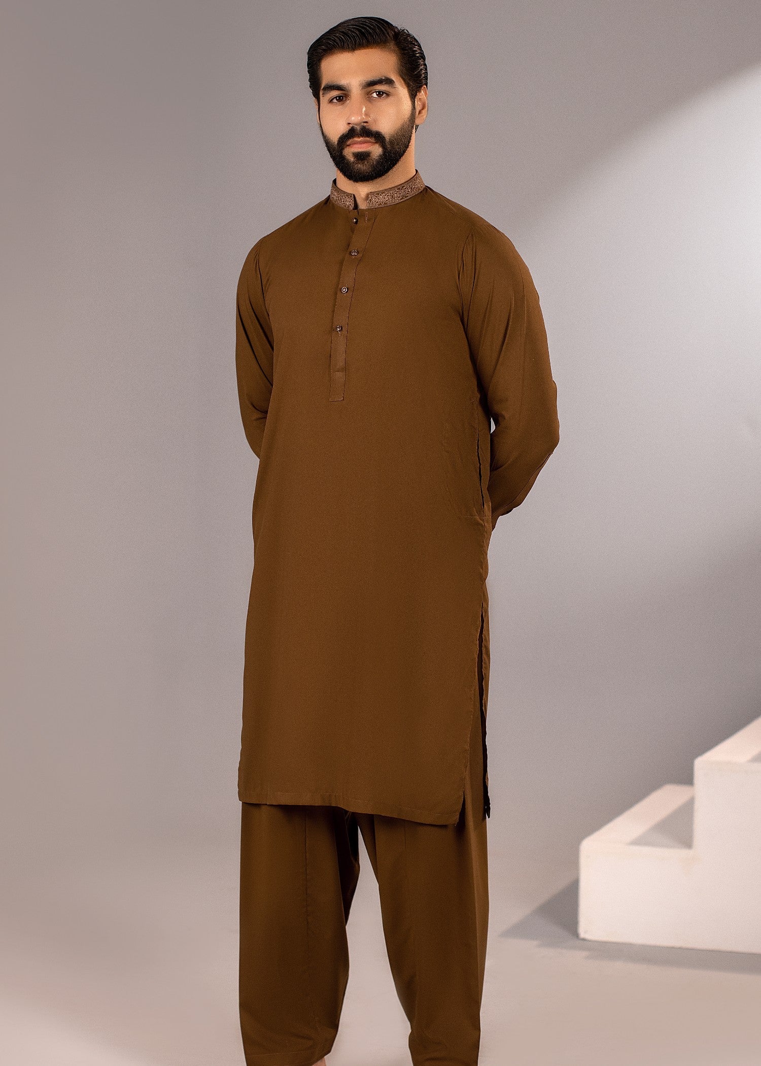 wash & wear Shalwar Kameez in Golden brown
