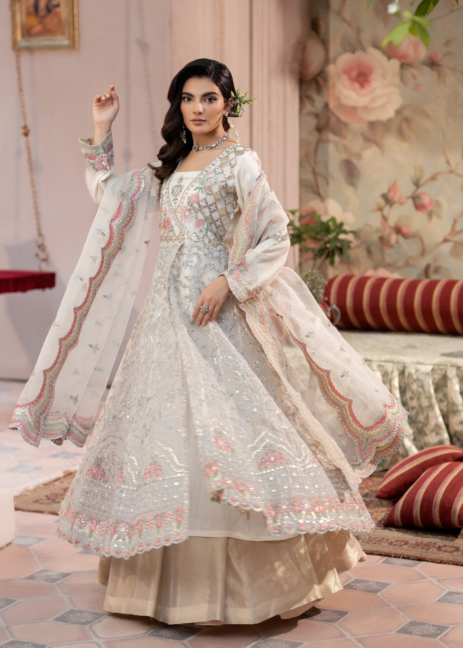 organza Angrakha in White