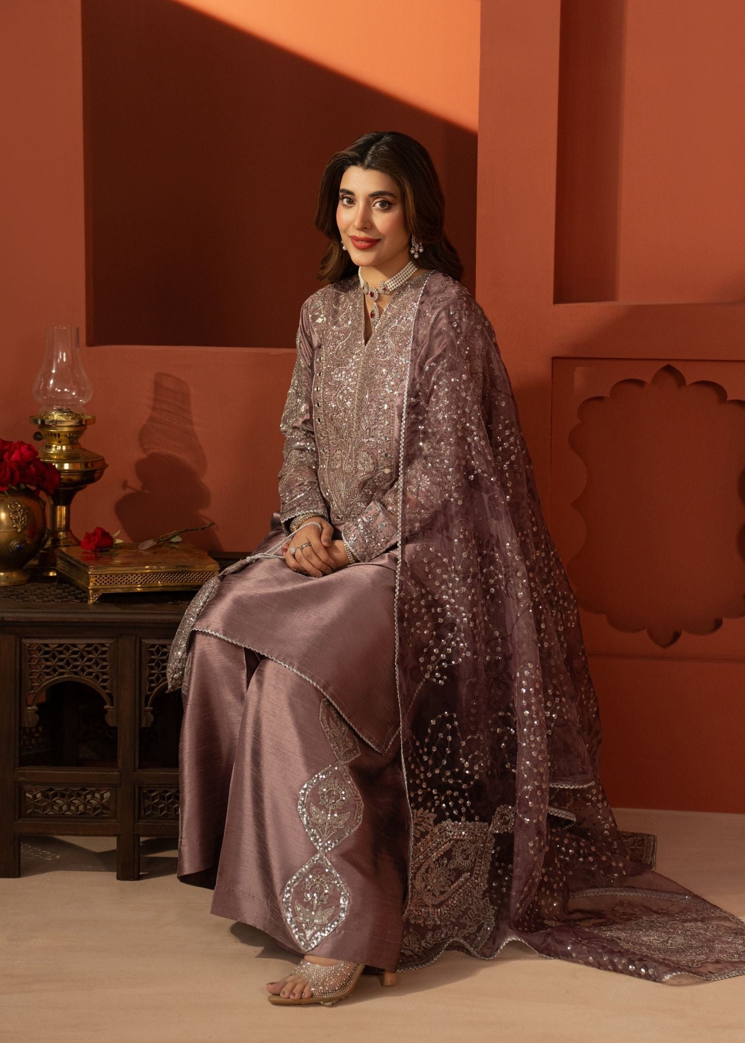 raw silk Kurta Set in Royal amethyst