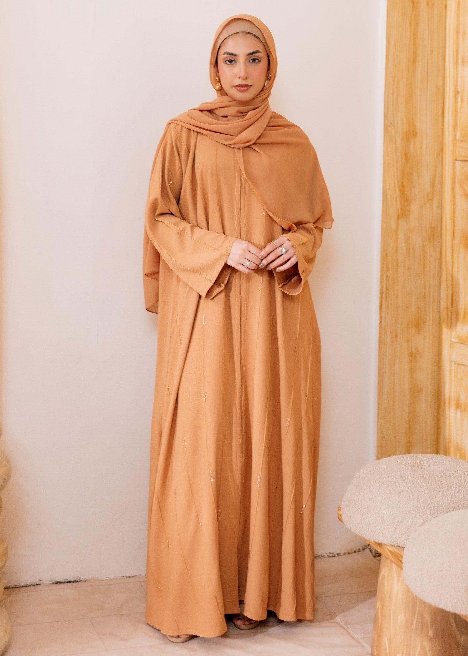 nidha blend Abaya in Apricot orange