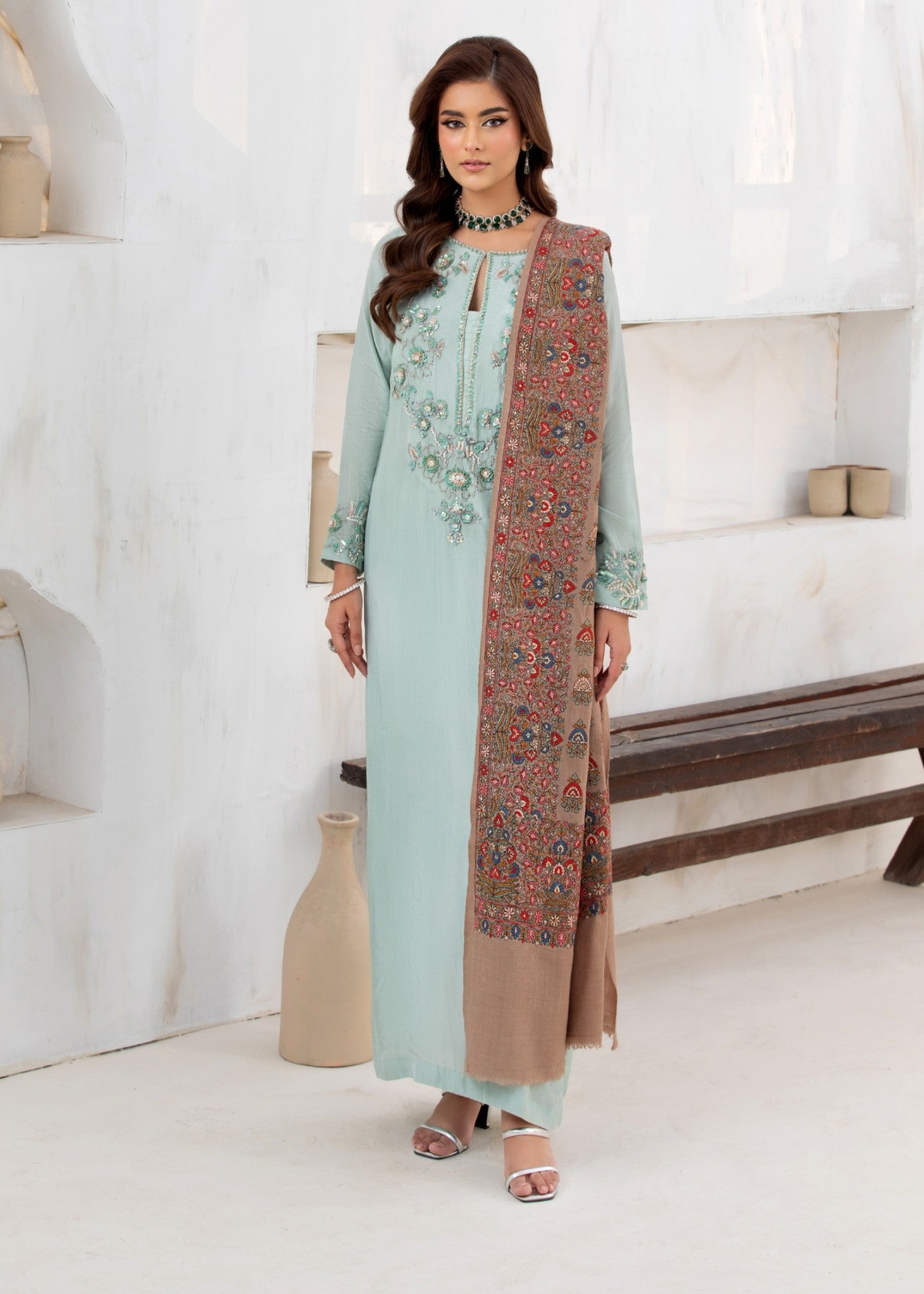 korean raw silk Kurta Set in Meadow green