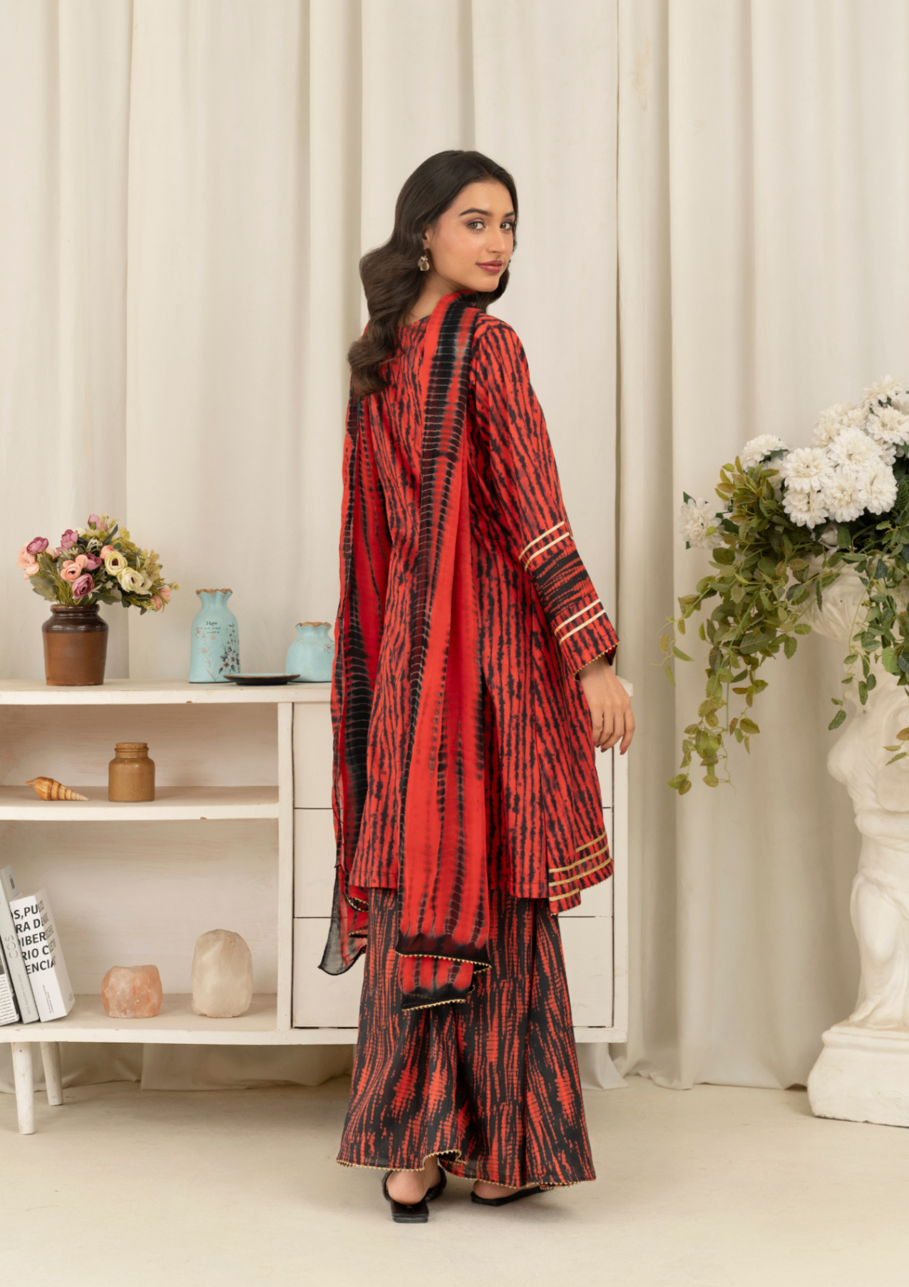 lawn Angrakha in Red