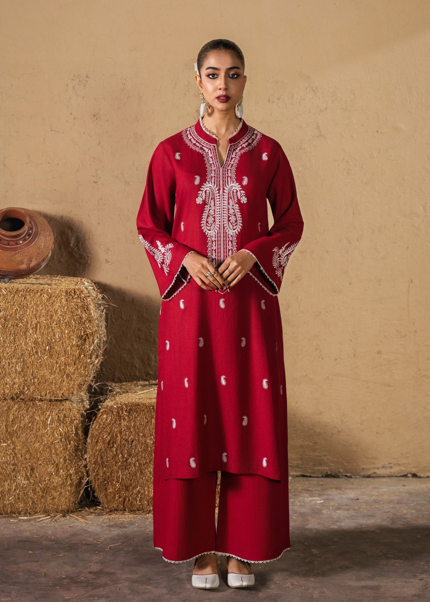 dhanak Kurta Set in Crimson