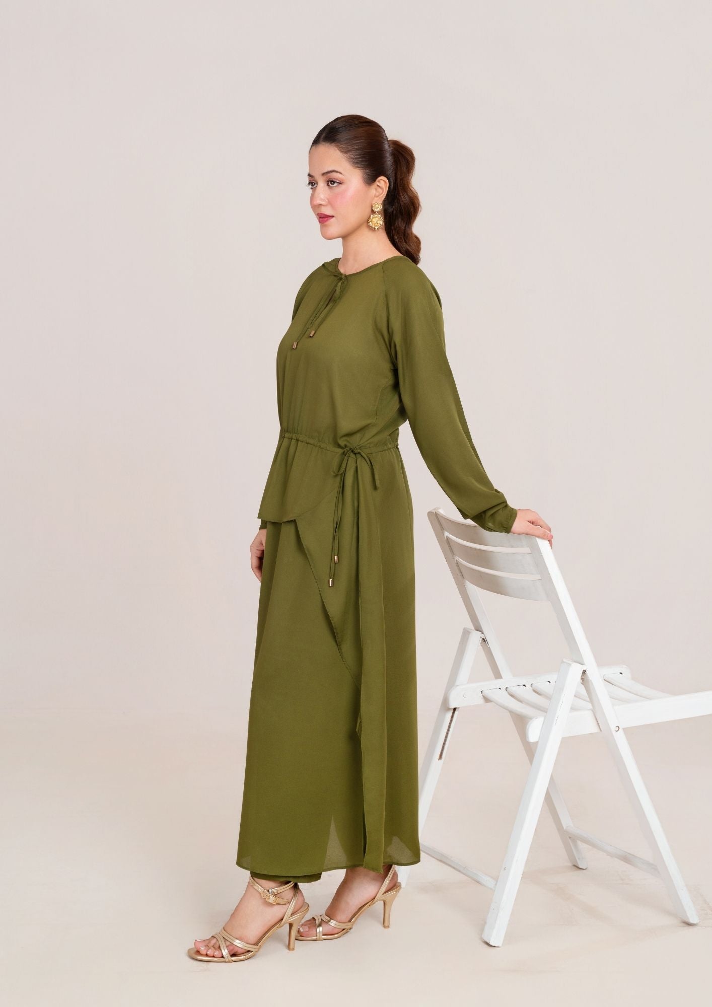 georgette Dress in Olive green
