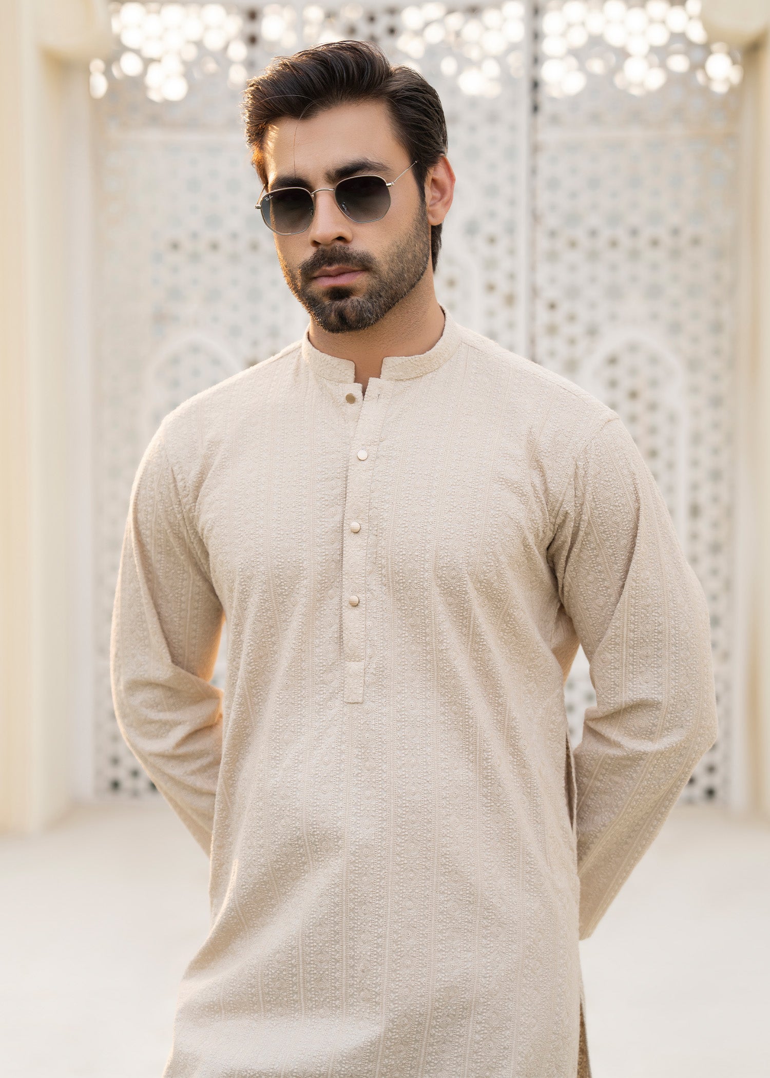 cotton Kurta Set in Beige by Buraq