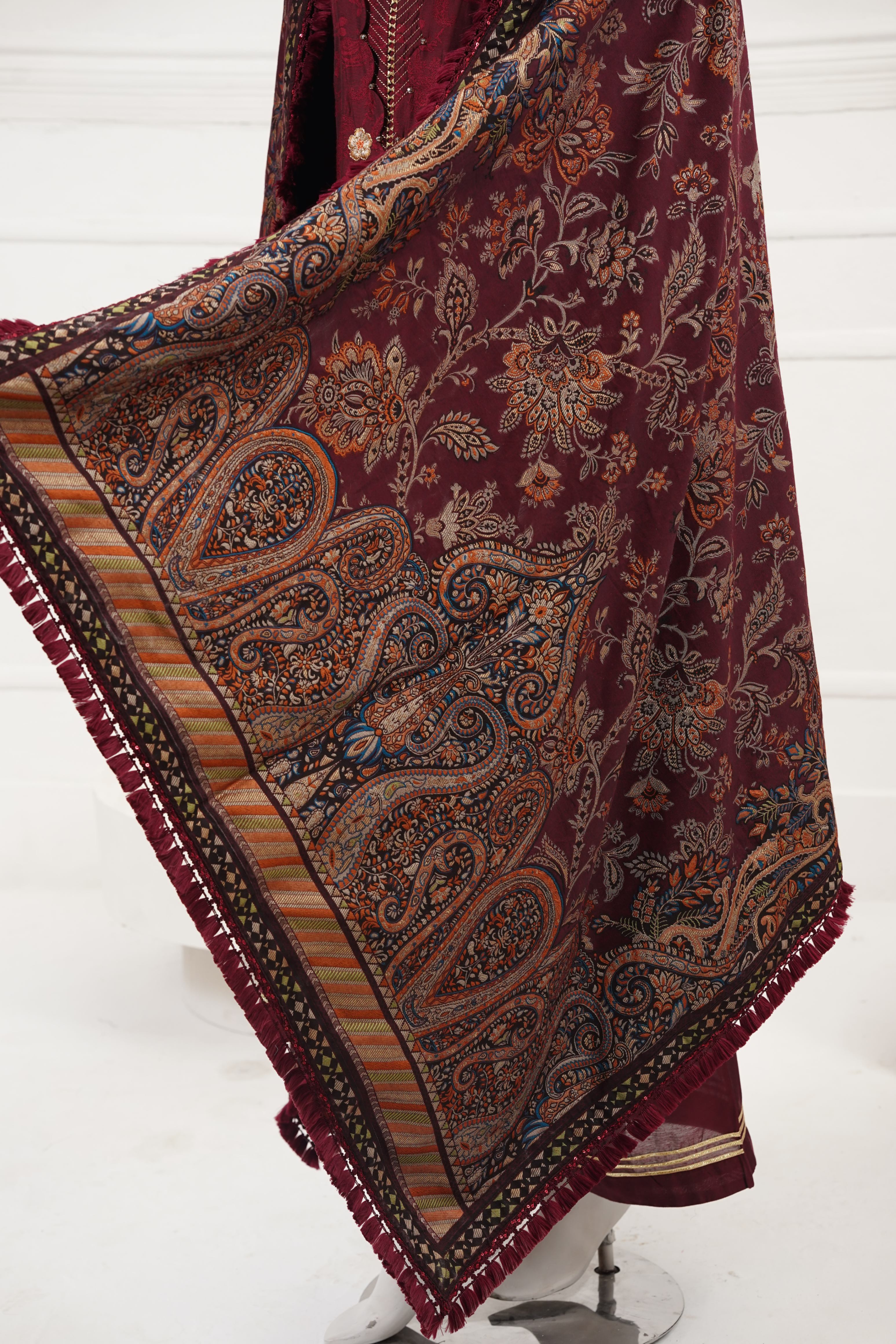 jacquard Kurta Set in Maroon