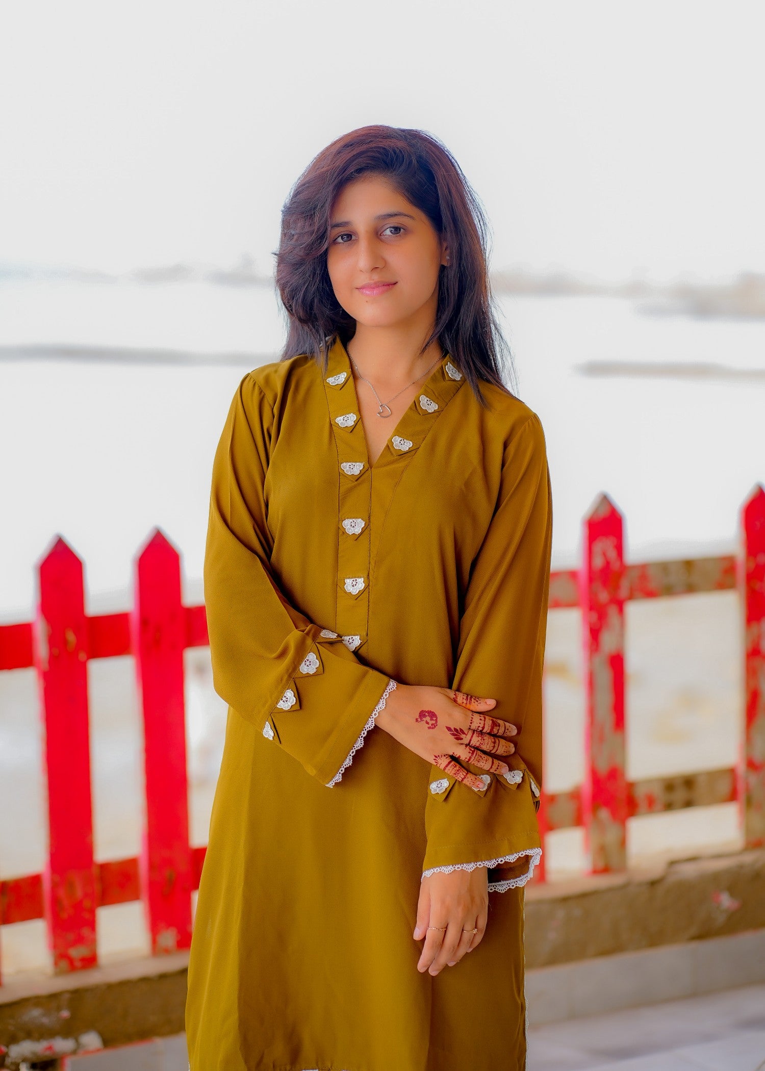 georgette Kurta Set in Olive green
