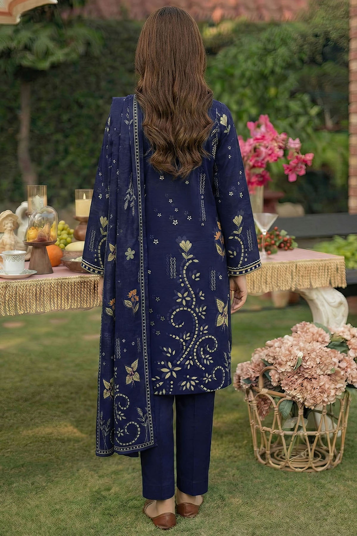 lawn Unstitched in Navy blue