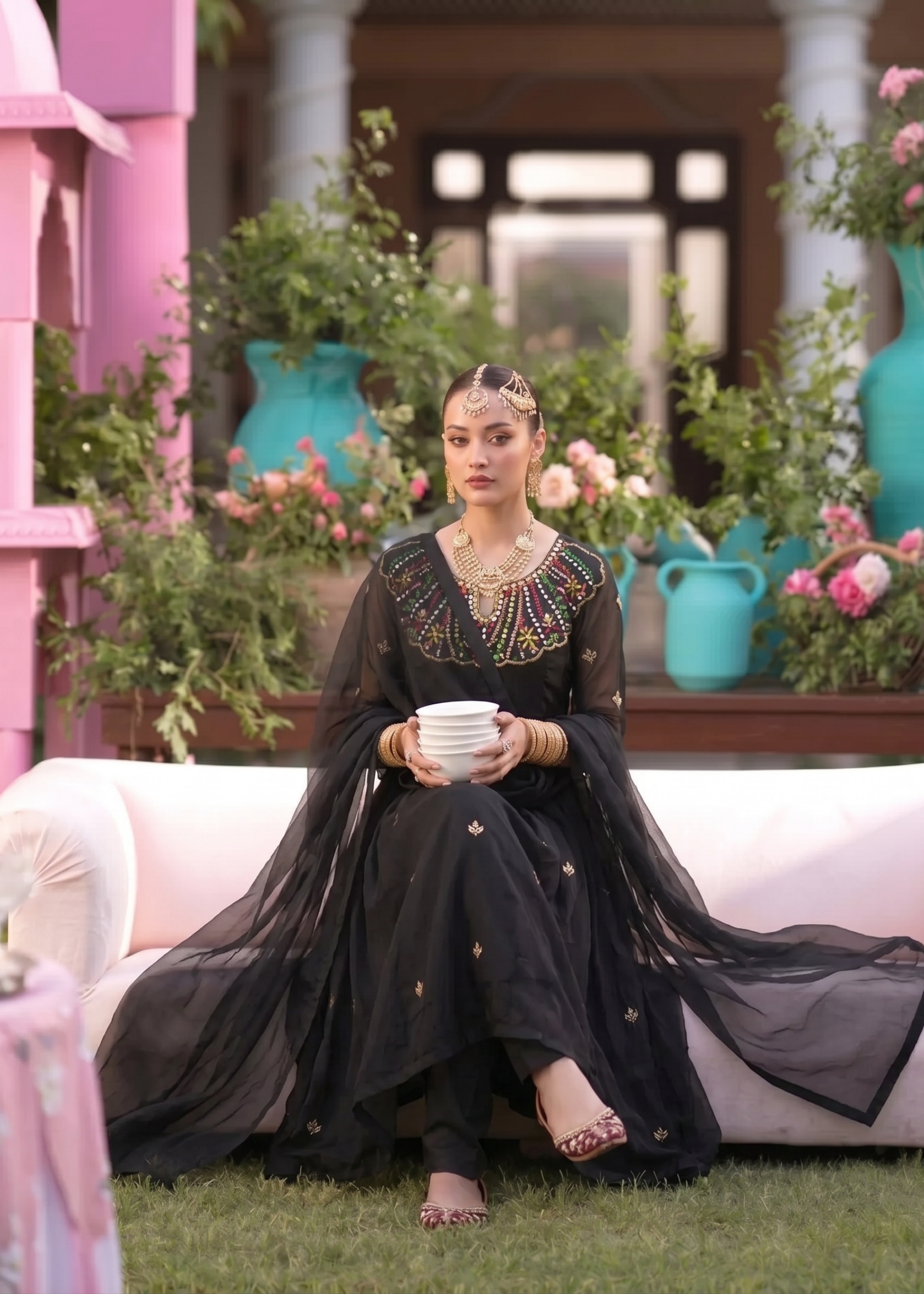 organza Anarkali in Black