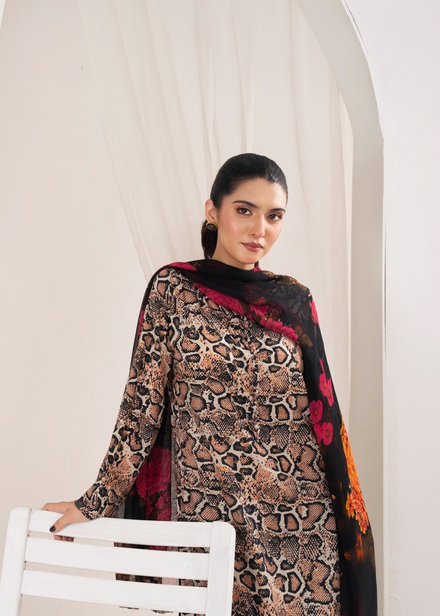 lawn Sharara in Tan brown