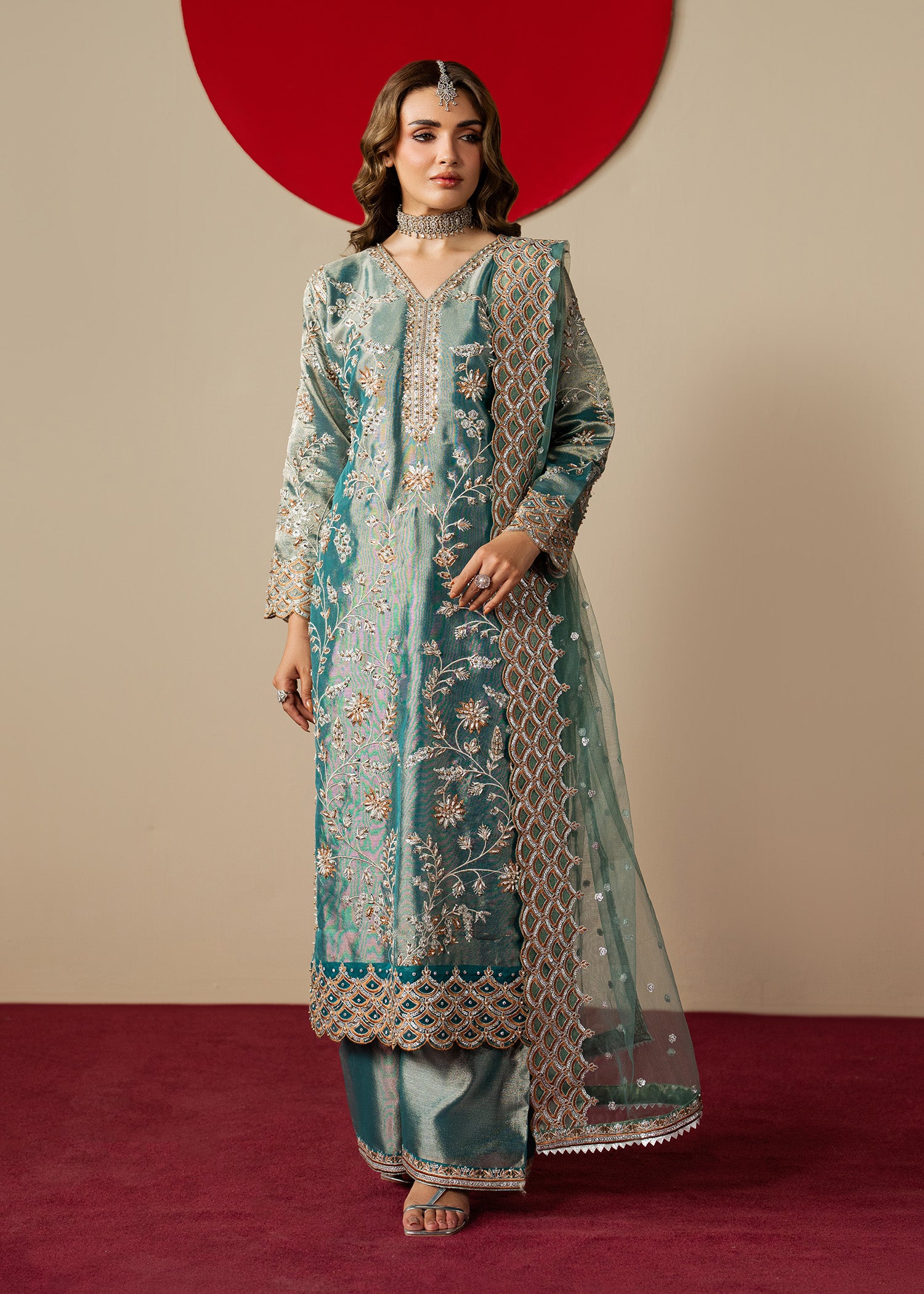 banarasi jacquard Kurta Set in Teal