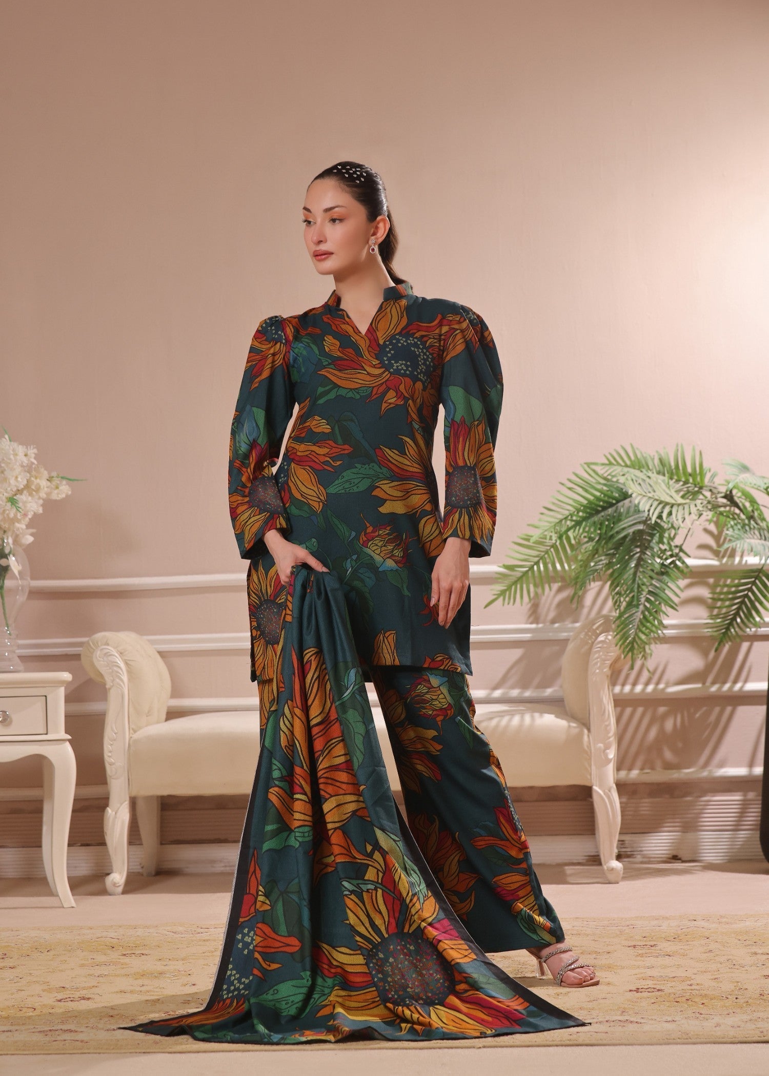 dhanak Kurta Set in Pine green