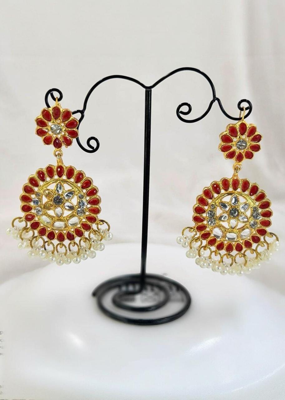 Earrings in Ruby red Color by - Trendy Women Earrings UHB6011