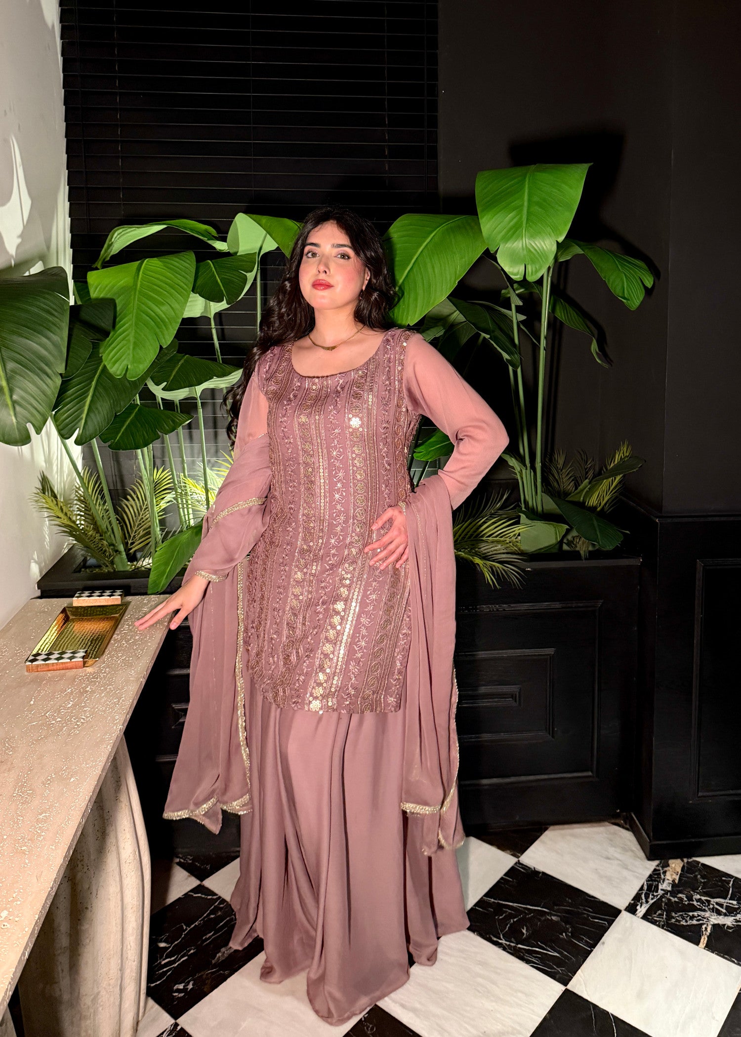chiffon Sharara in Mauve pink