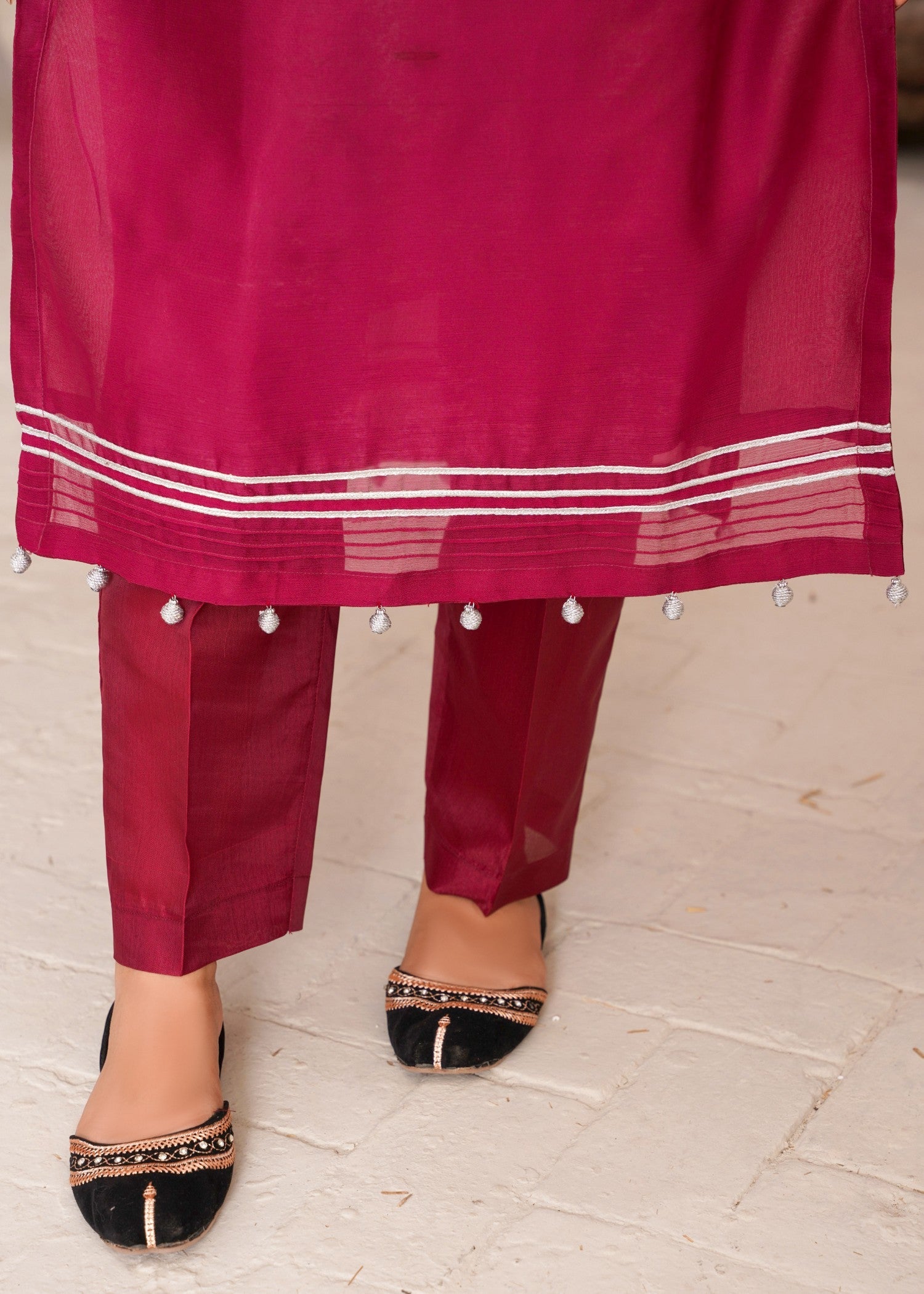 chiffon Kurta Set in Burgundy