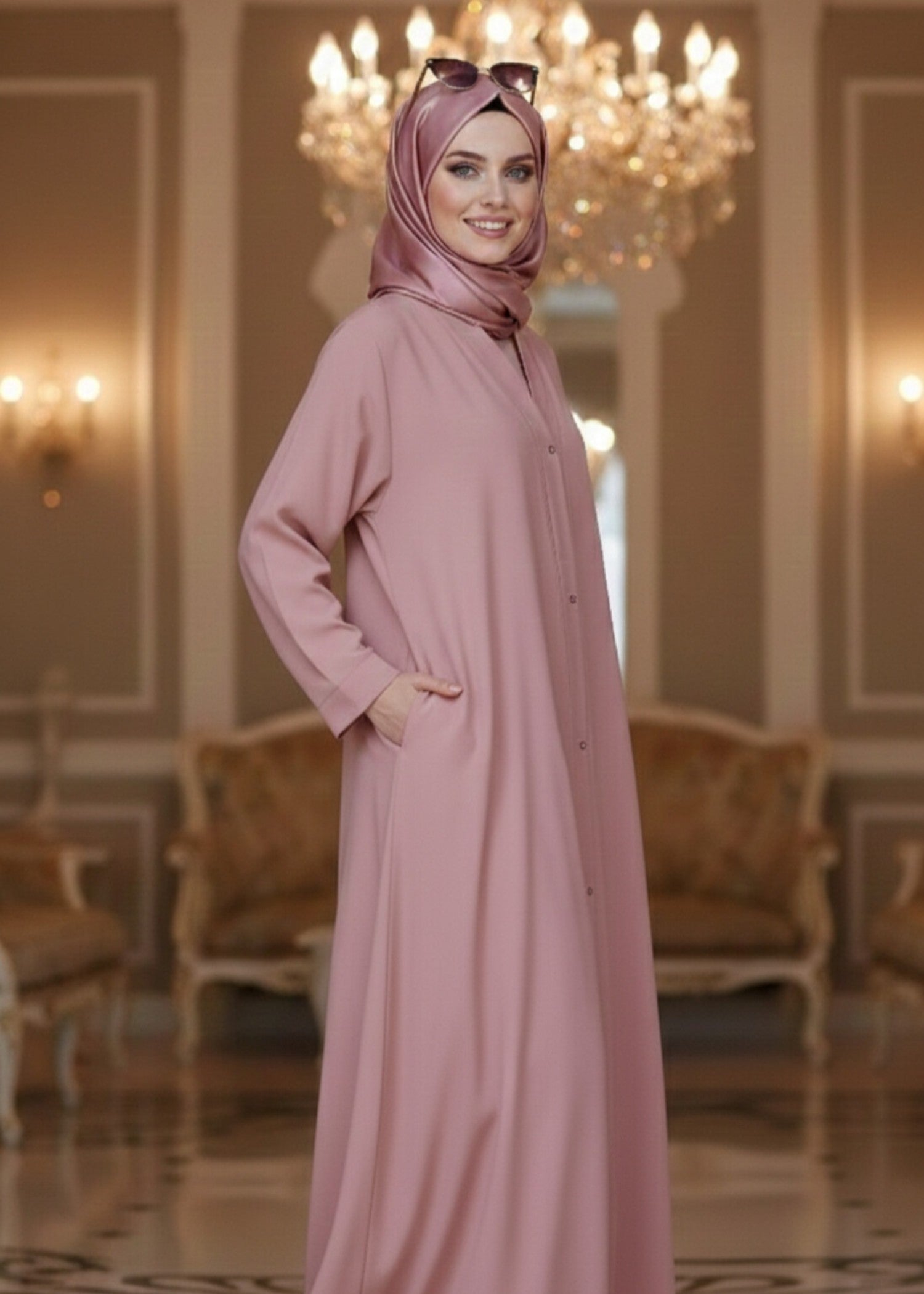 georgette Abaya in Tea rose pink