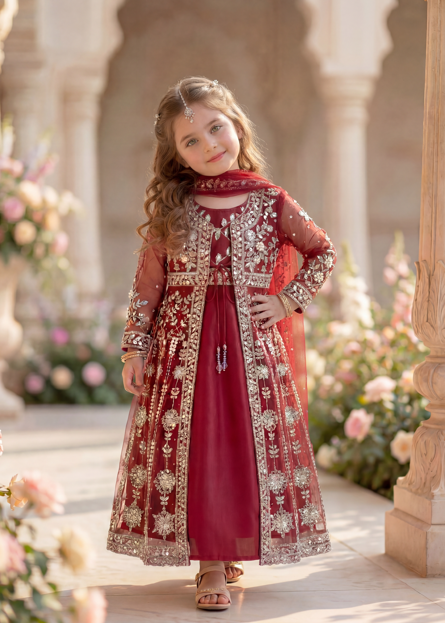 net Gown in Maroon