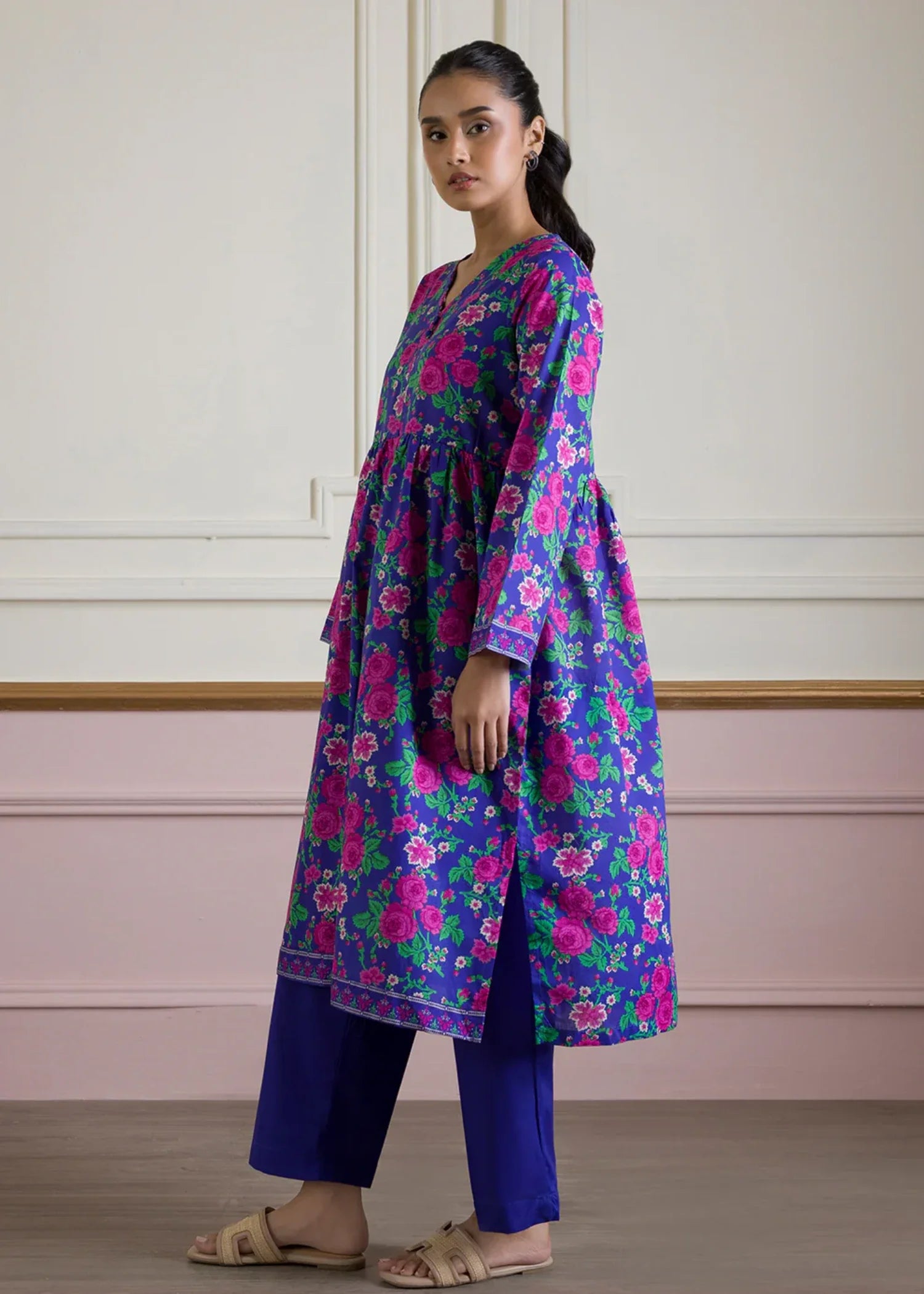 lawn Short Frock in Blue