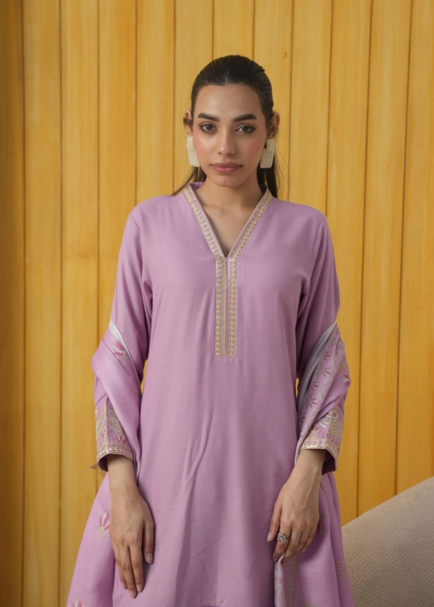 dhanak Kurta Set in Lavender pink