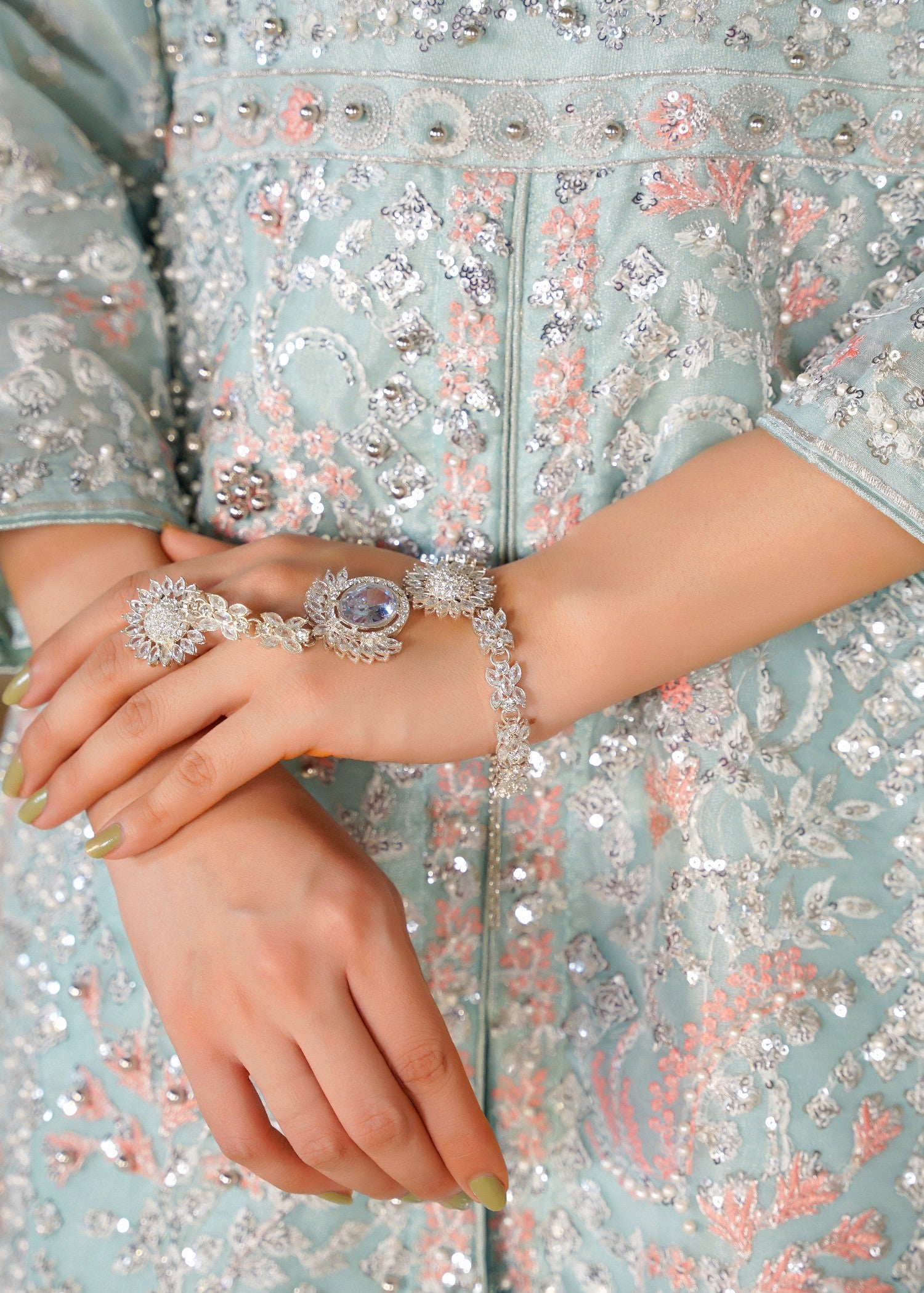 organza Sharara in Silver, ice blue