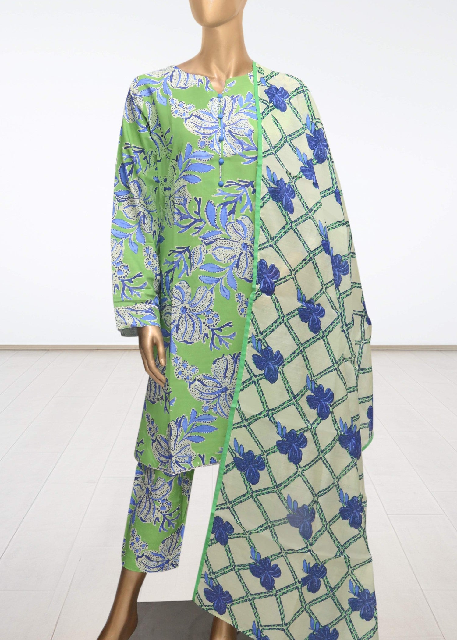 viscose raw silk Kurta Set in Green