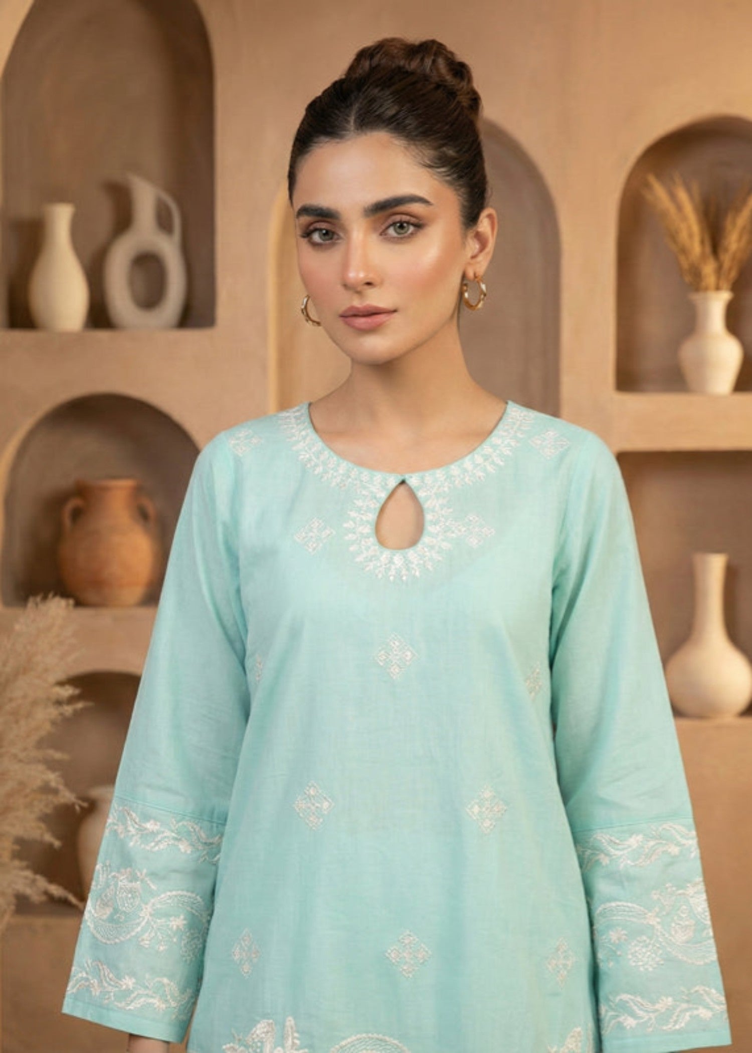 cotton dobby Kurta Set in Aquamarine