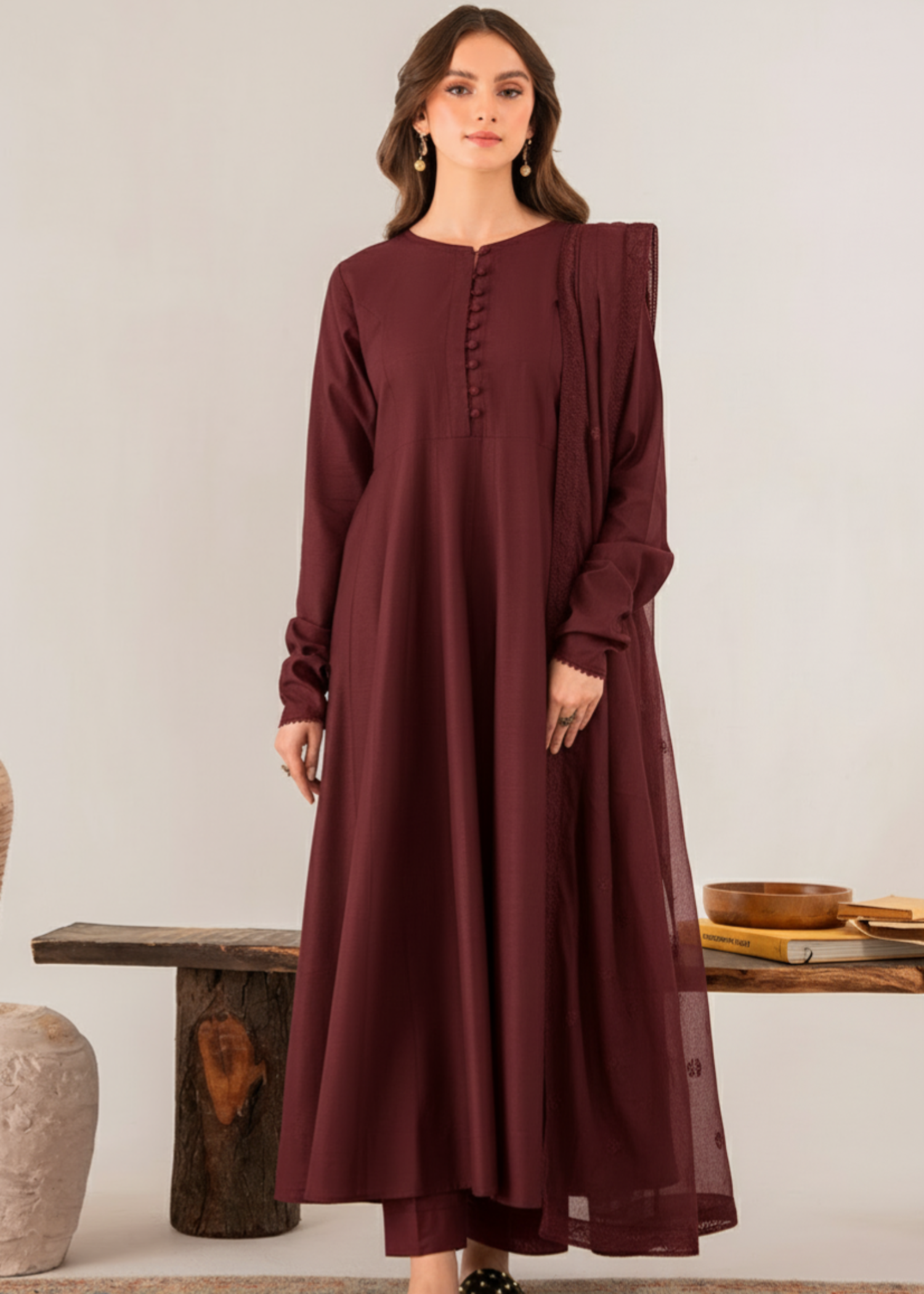 chambray Pishwas in Maroon