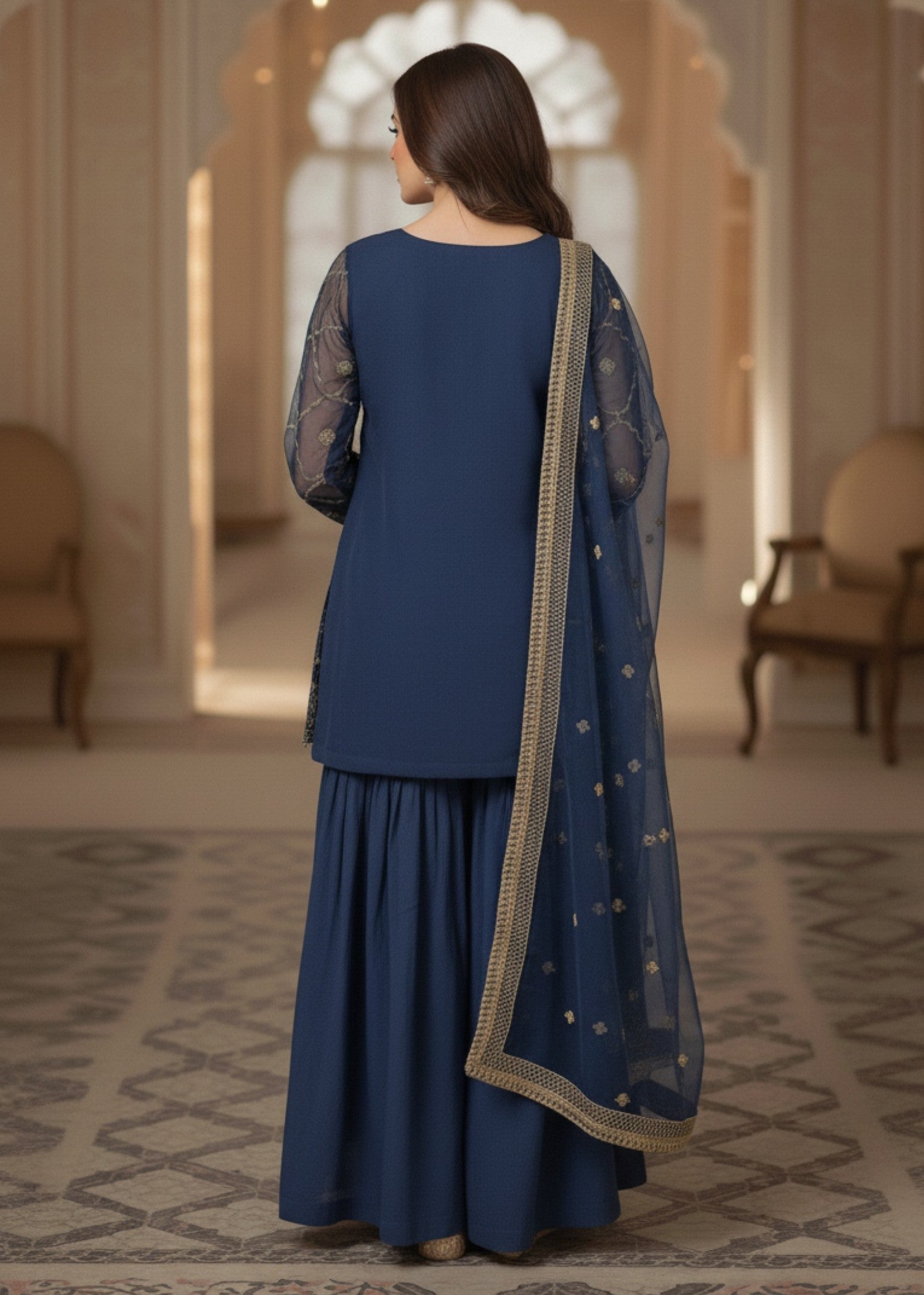 organza Gharara in Blue
