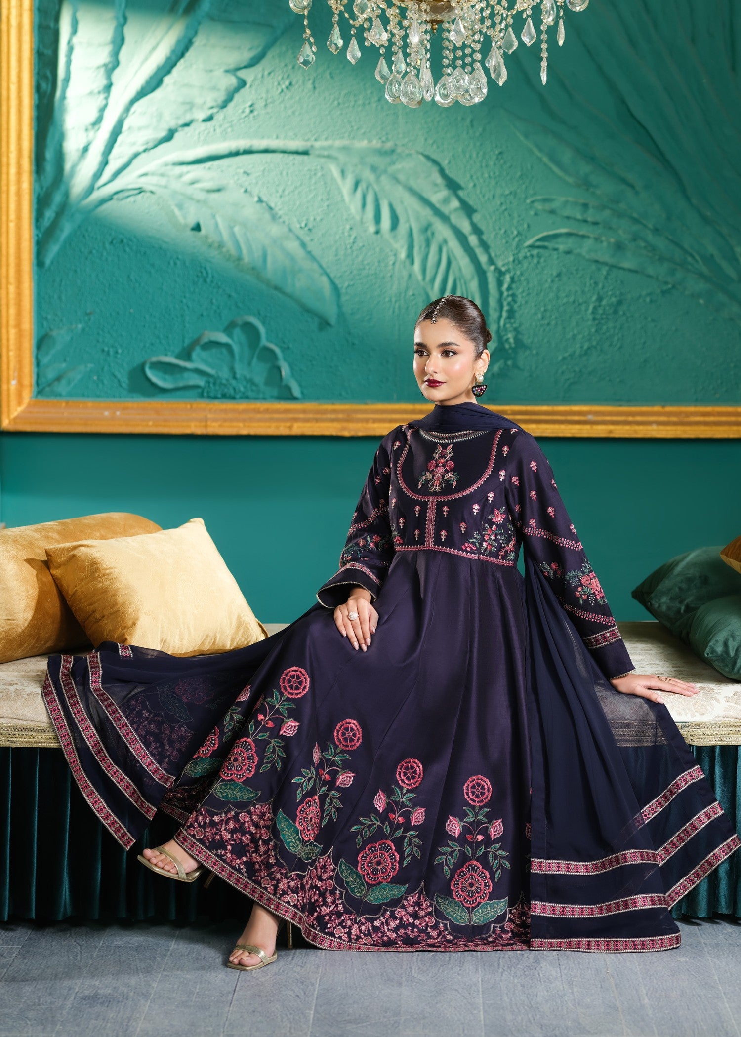 cambric cotton Pishwas in Dark blue