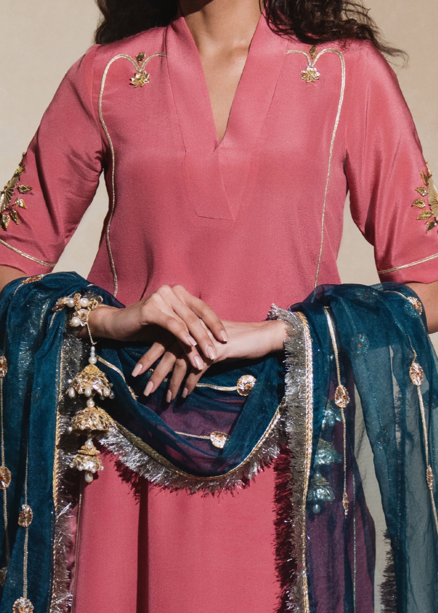 grip Kurta Set in Pink