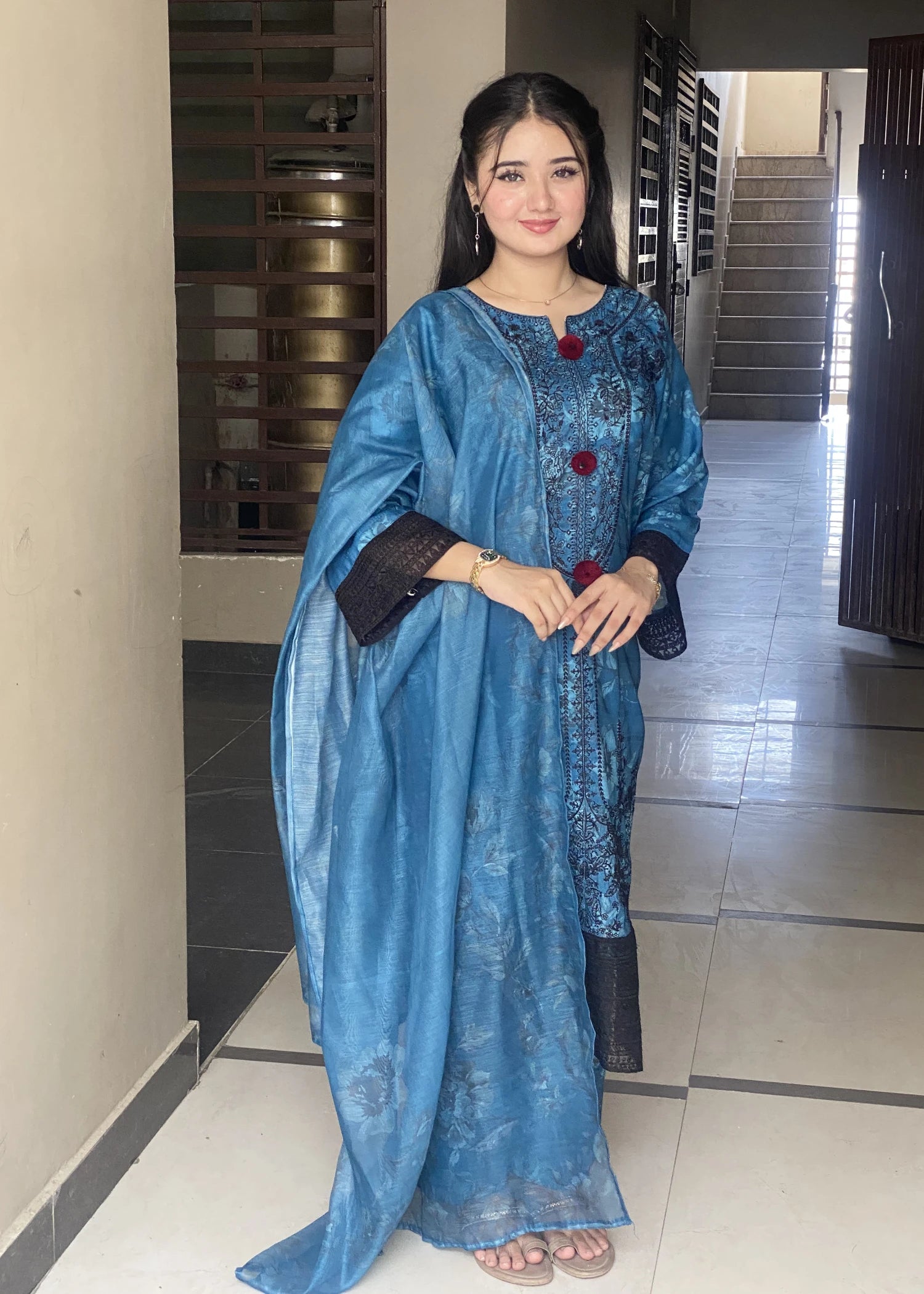 cotton Kurta Set in Sapphire blue