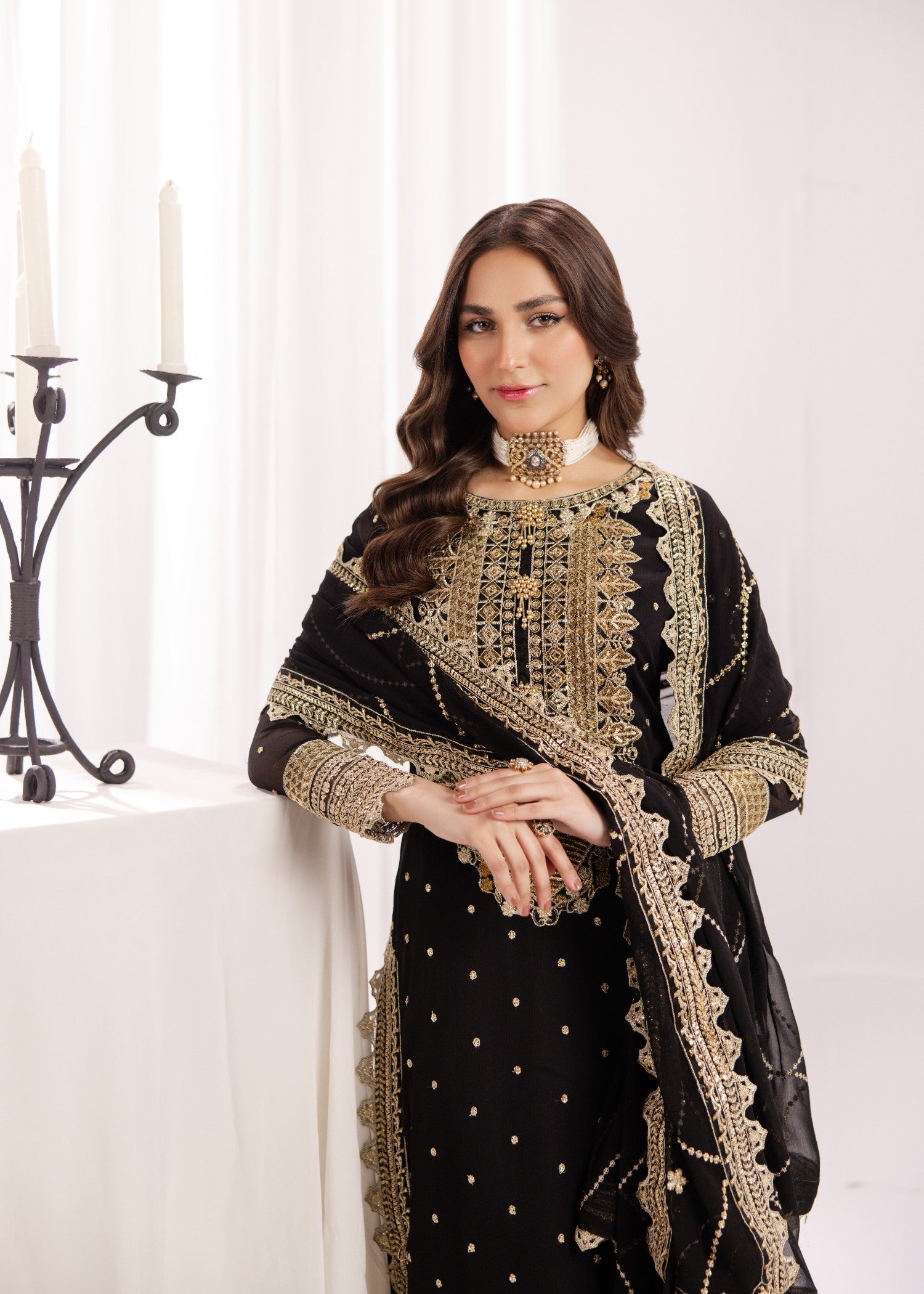 bemberg crinkle chiffon Kurta Set in Black