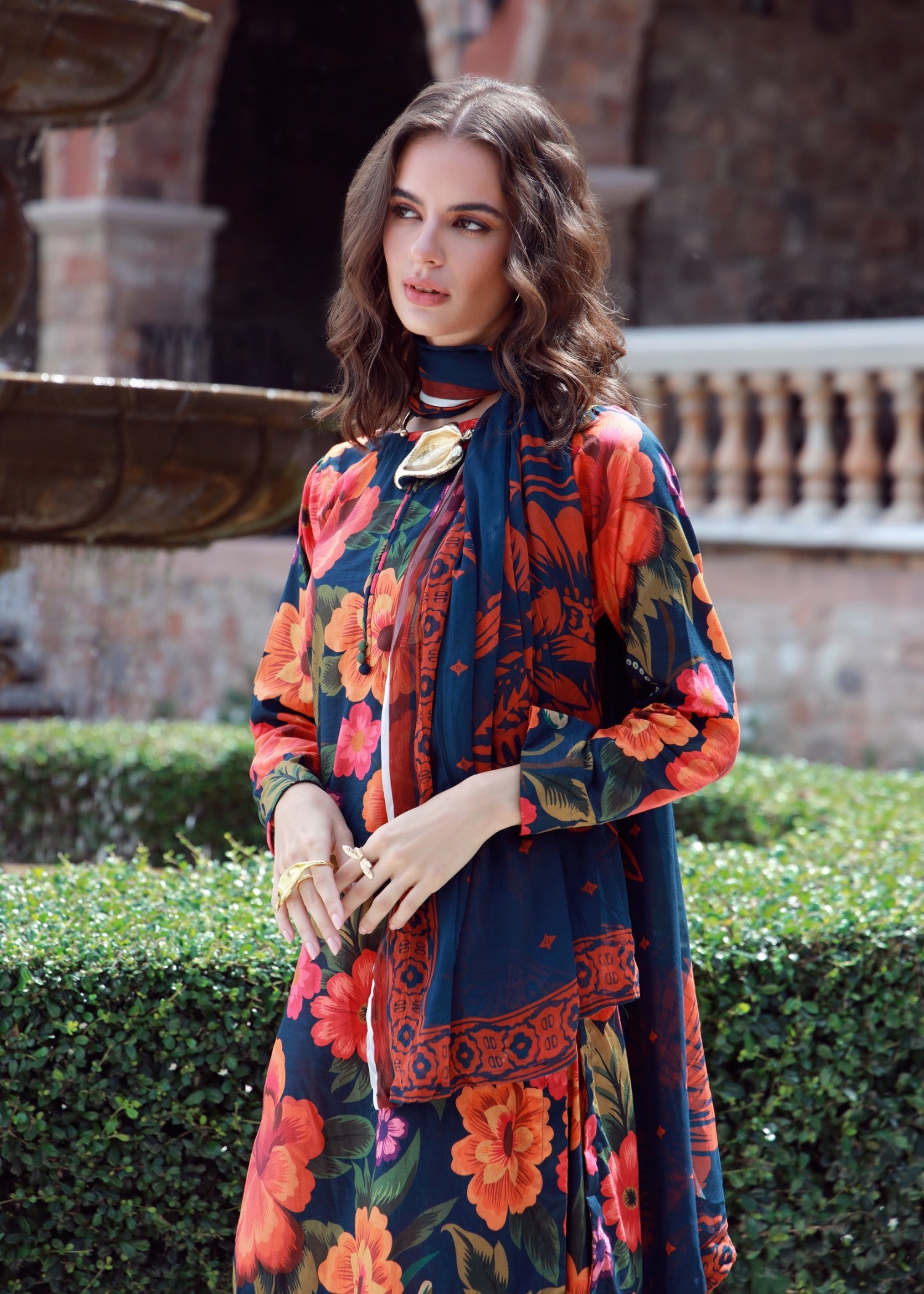 lawn Sharara in Orange, pumpkin orange