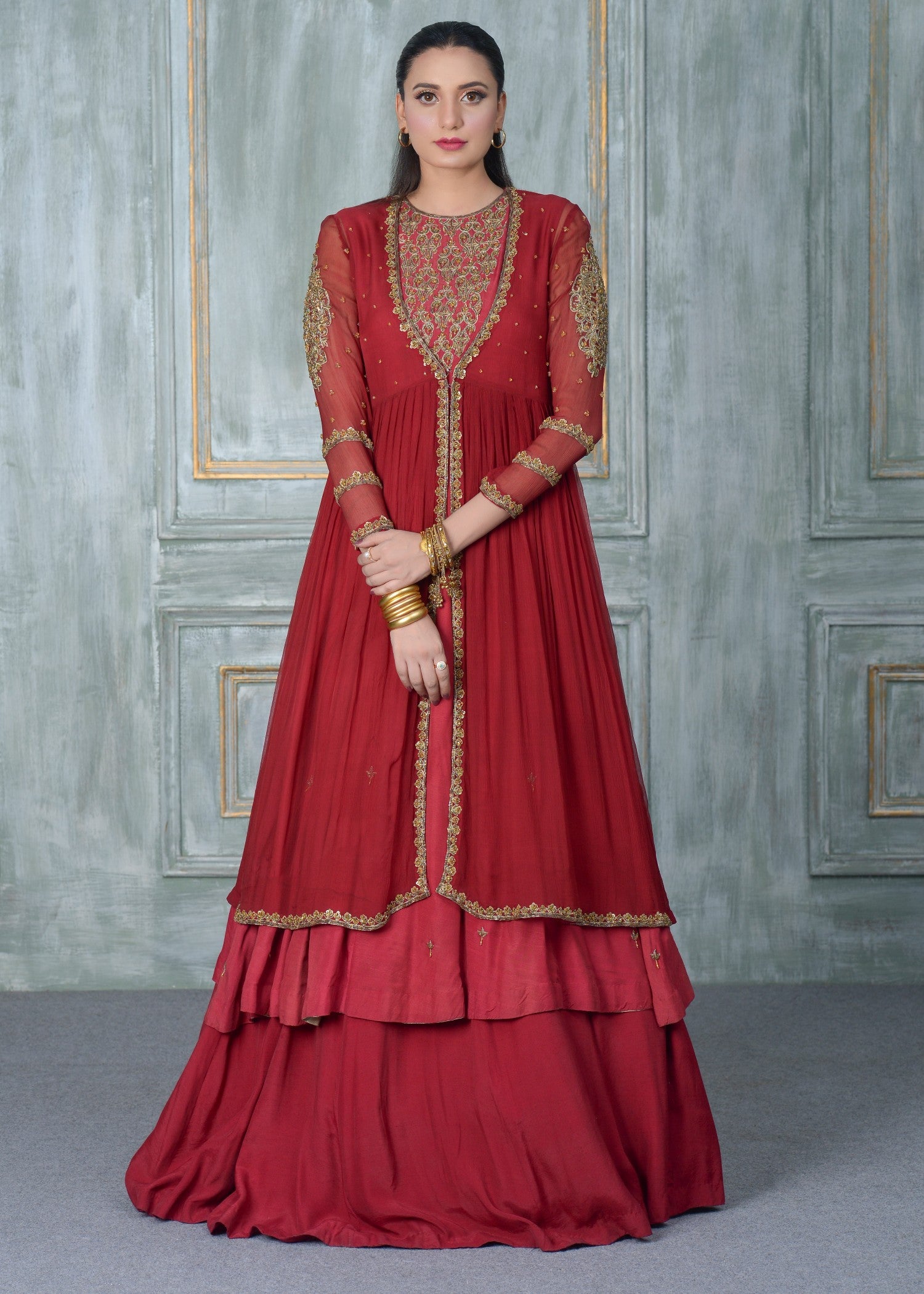 crinkle chiffon Lehenga in Maroon