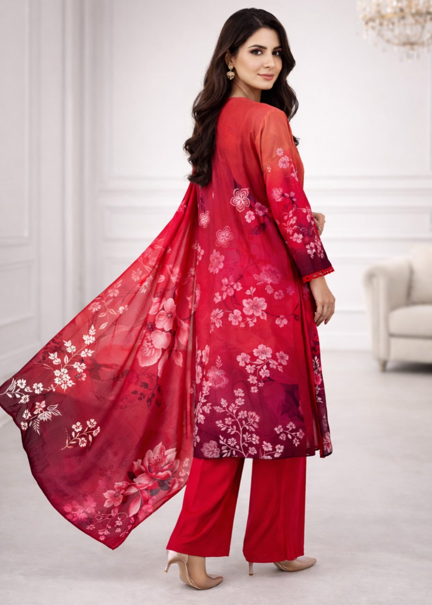 viscose Unstitched in Crimson