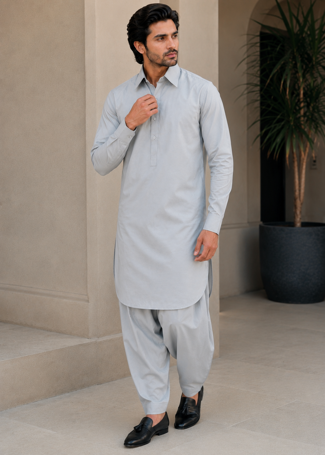 cotton Shalwar Kameez in Light grey