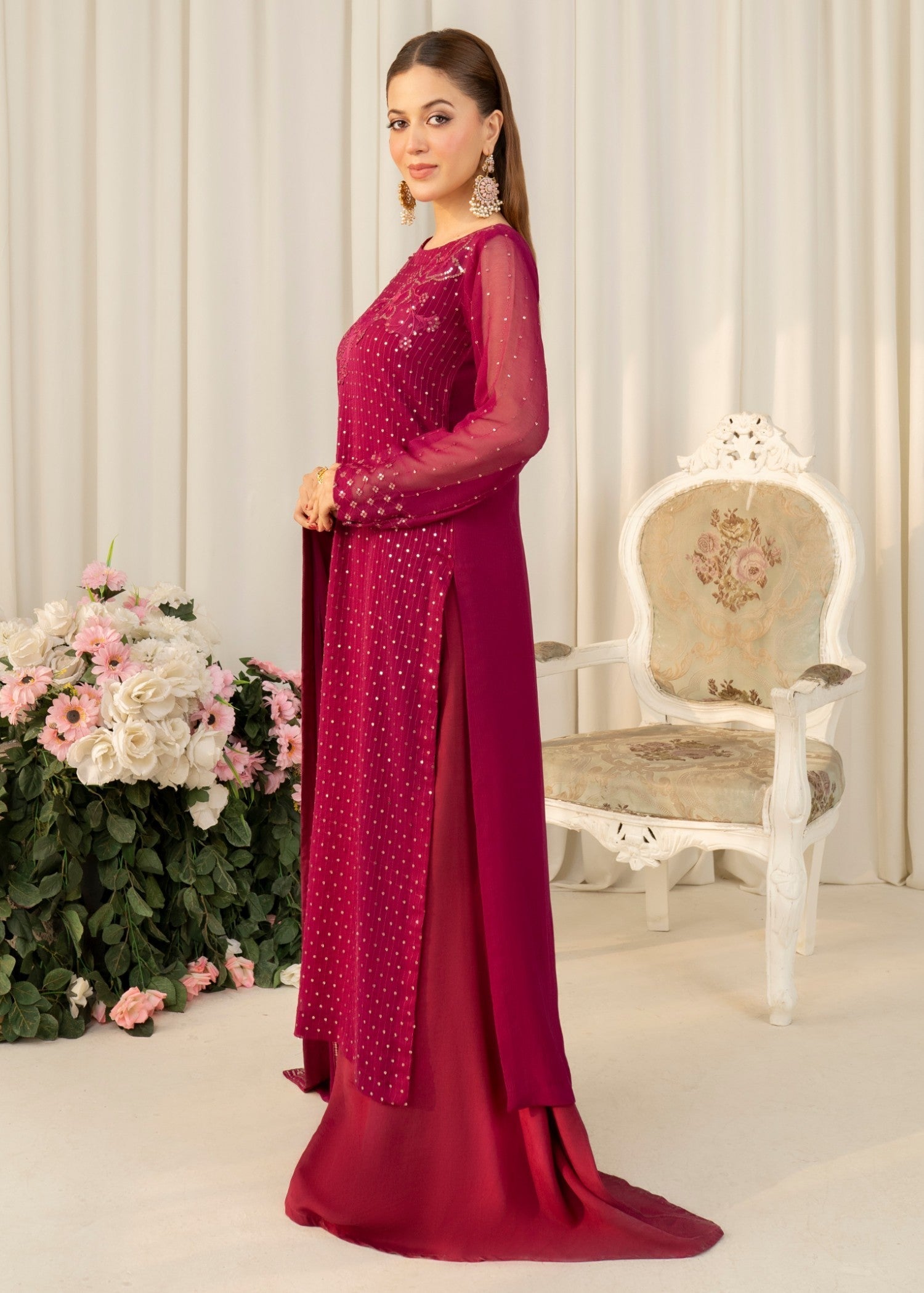 chiffon Sharara in Hot pink
