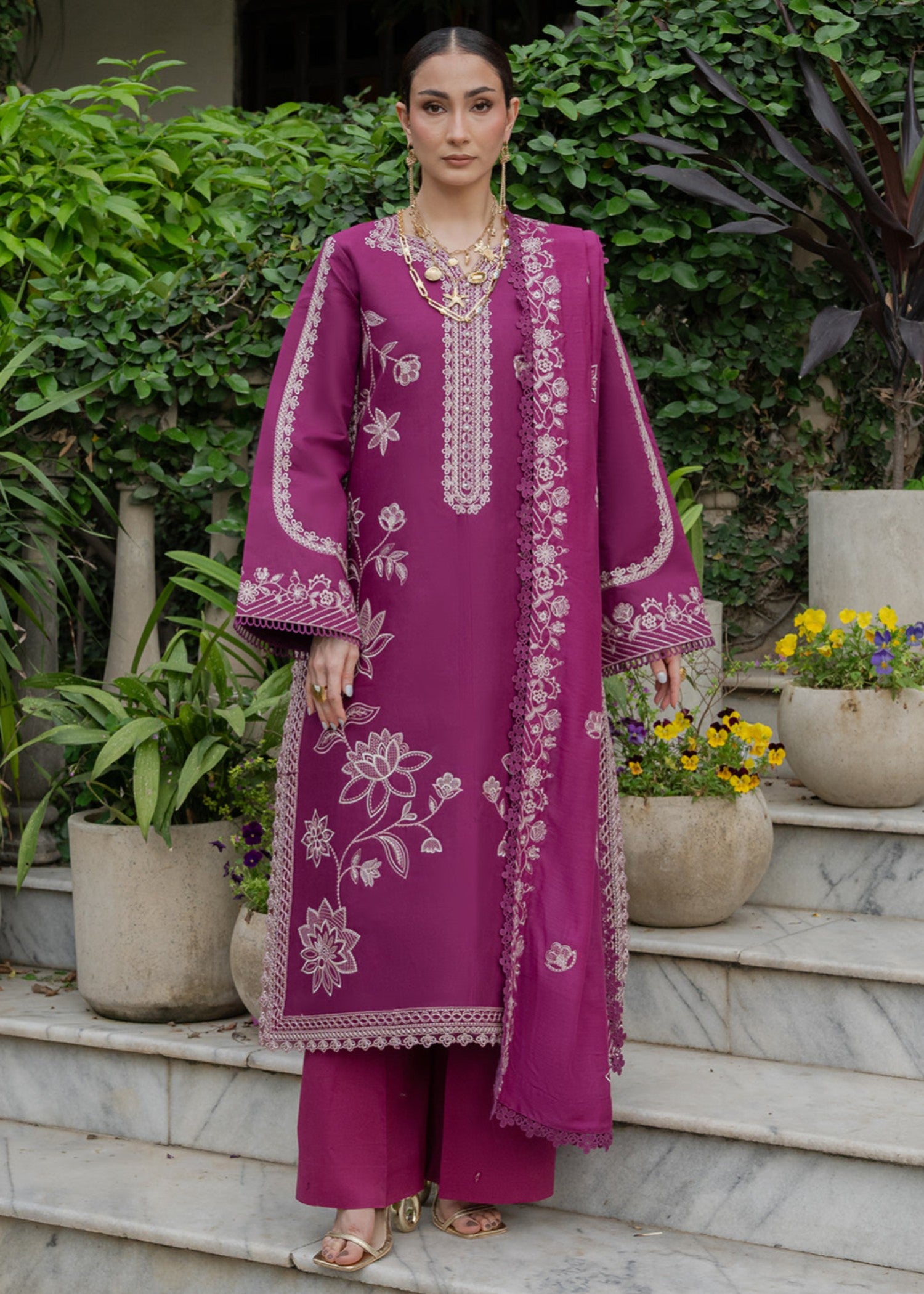 lawn Unstitched in Fuchsia pink